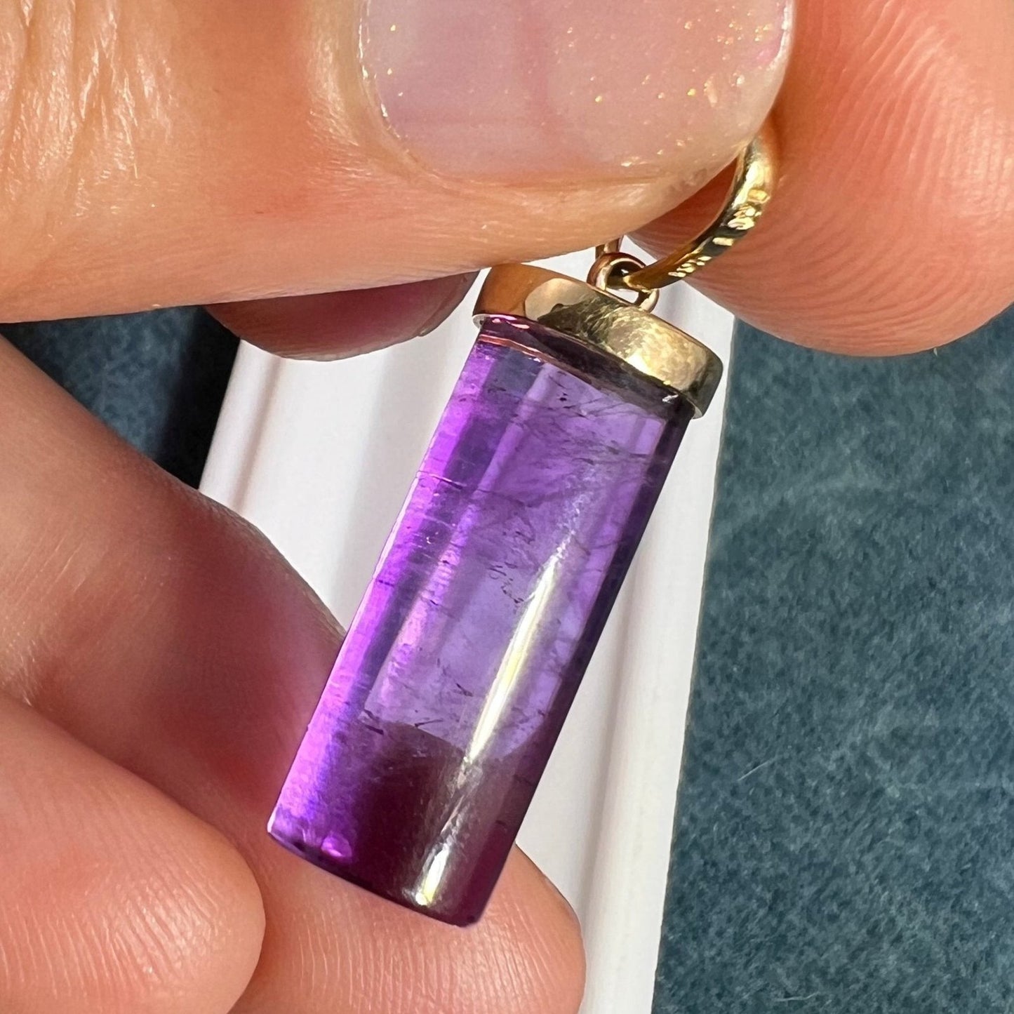 10k Yellow Gold Amethyst Column Pillar Pendant