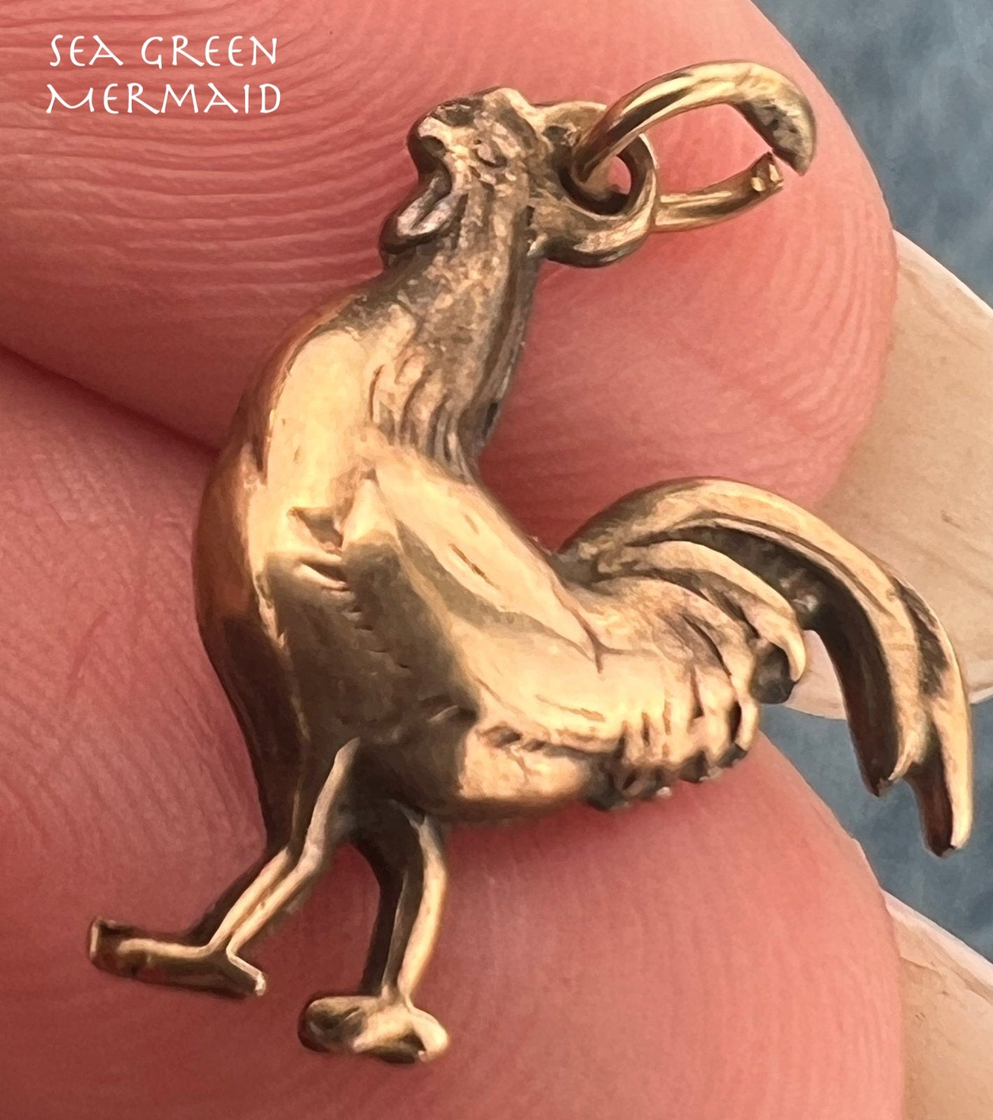 10k Yellow Gold Antique Cocky Rooster Charm Pendant