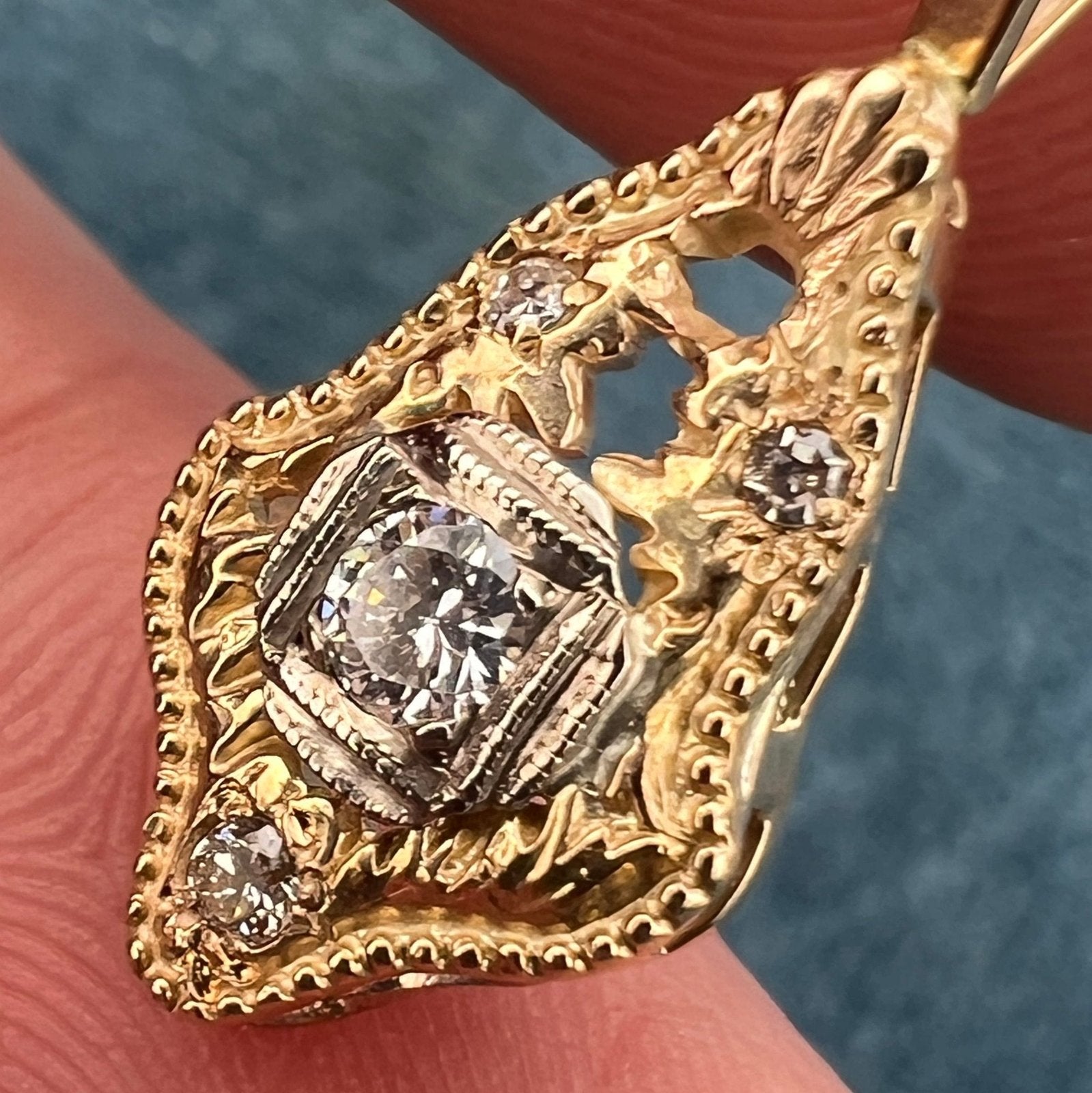 10k Yellow Gold Antique Rose-Cut Diamond Pendant. Small