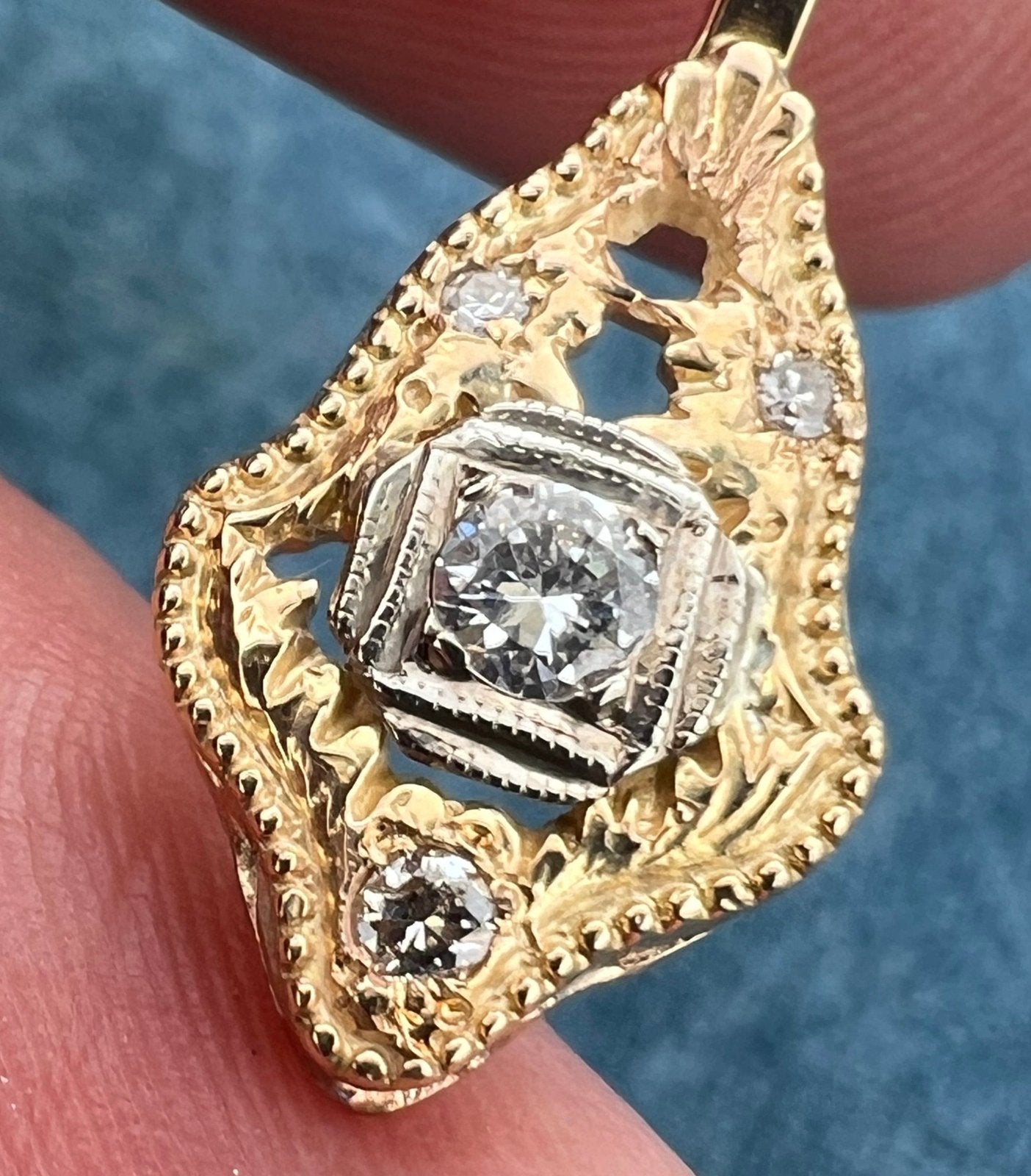 10k Yellow Gold Antique Rose-Cut Diamond Pendant. Small