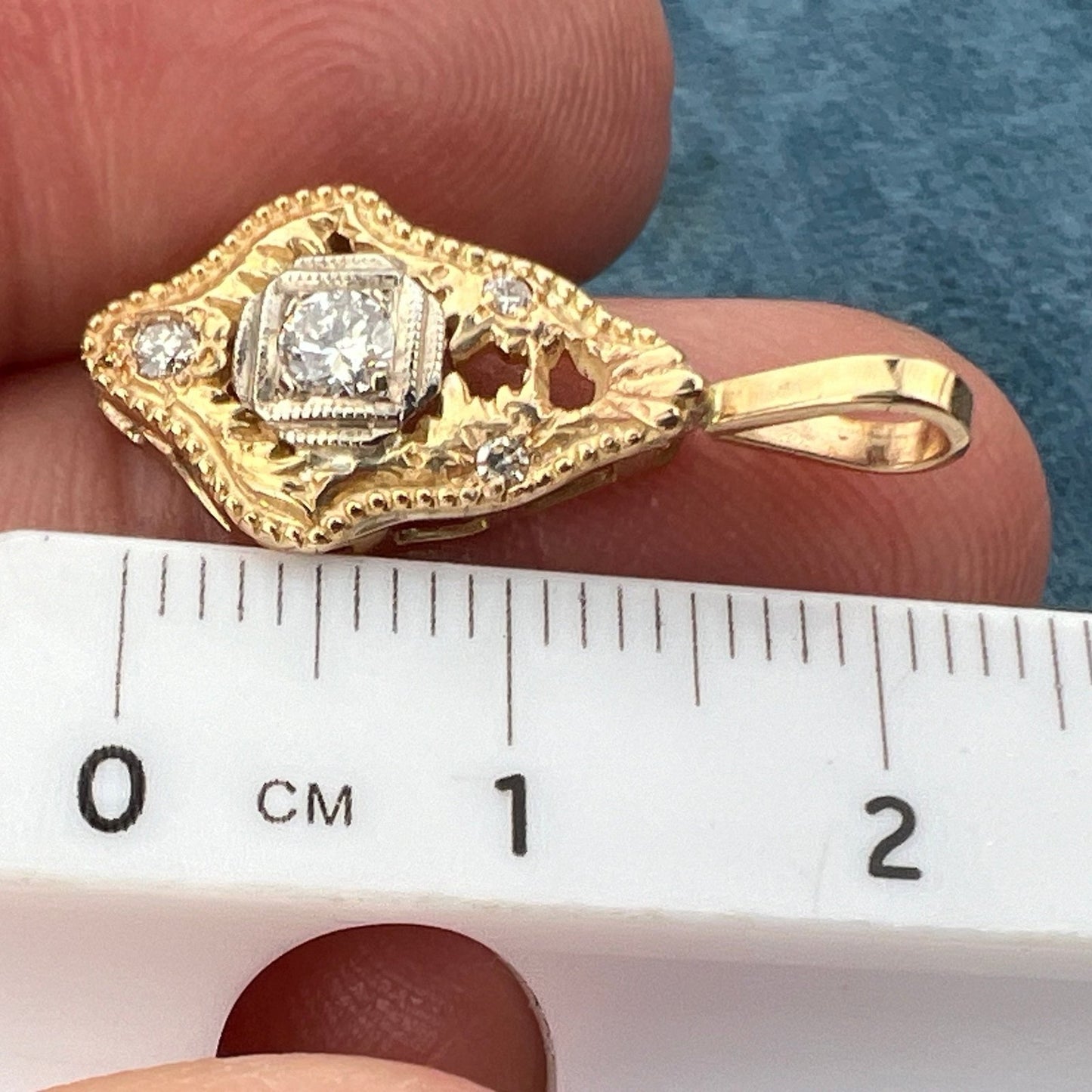 10k Yellow Gold Antique Rose-Cut Diamond Pendant. Small