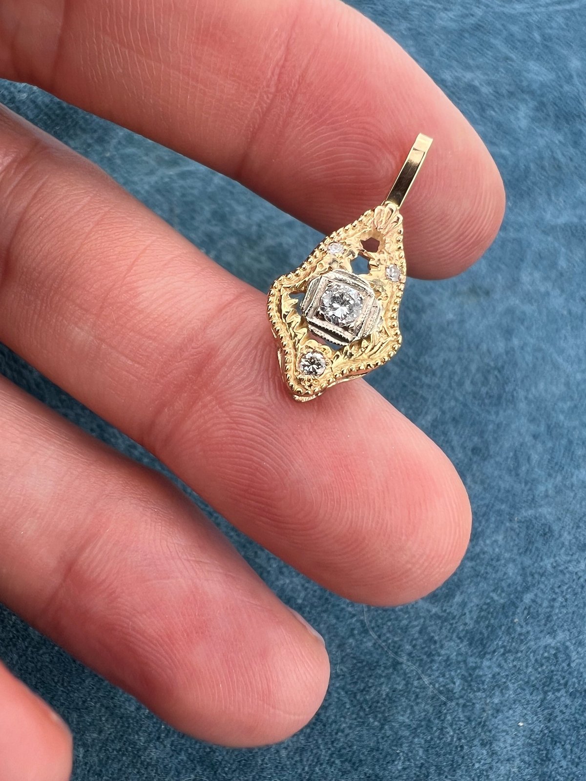 10k Yellow Gold Antique Rose-Cut Diamond Pendant. Small