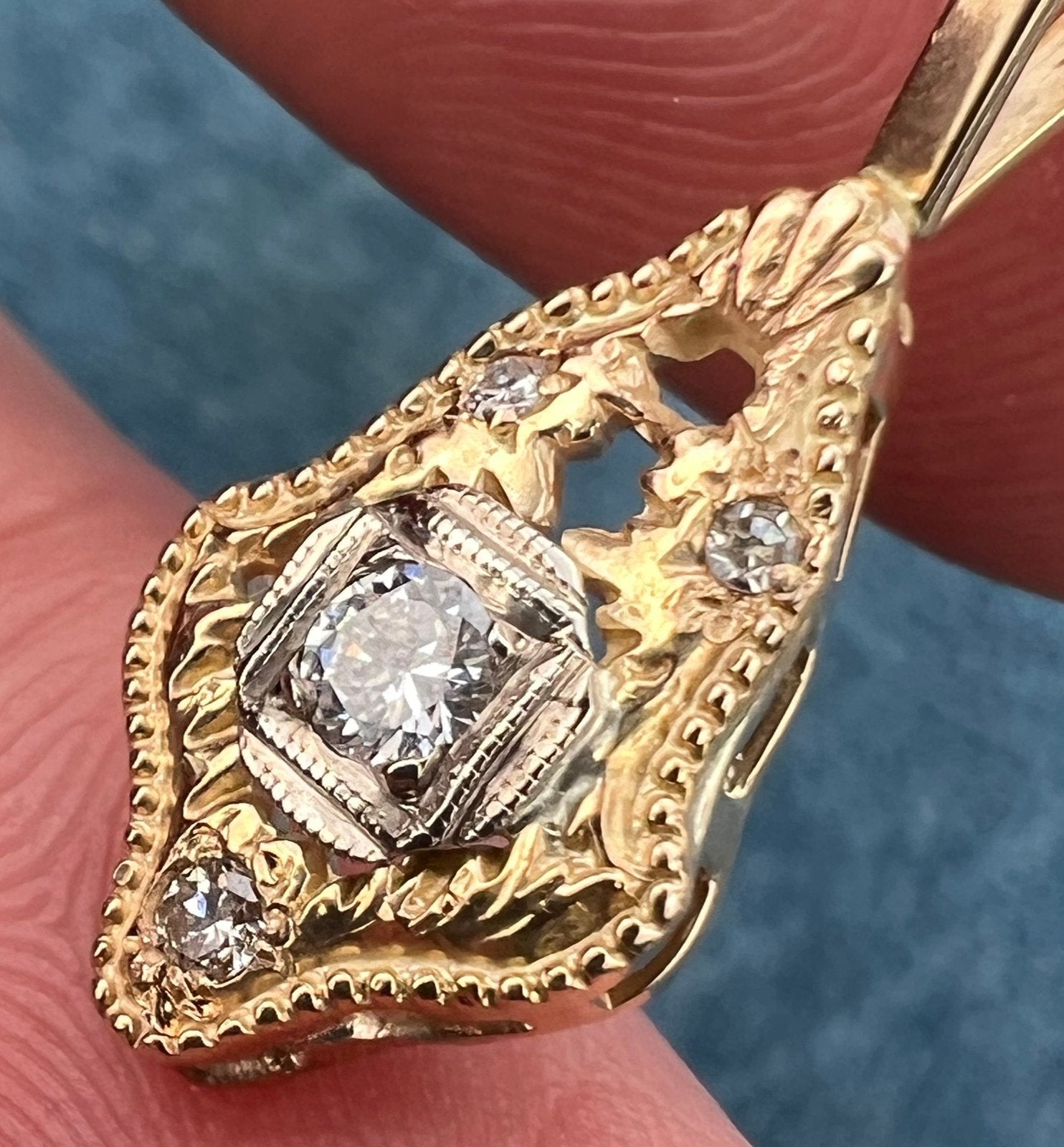 10k Yellow Gold Antique Rose-Cut Diamond Pendant. Small