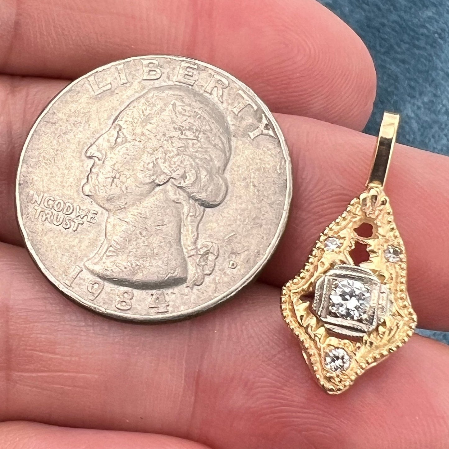 10k Yellow Gold Antique Rose-Cut Diamond Pendant. Small