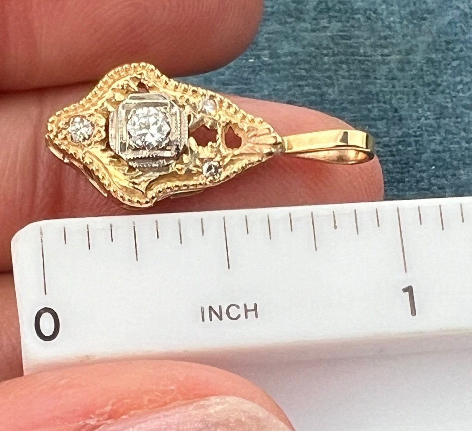 10k Yellow Gold Antique Rose-Cut Diamond Pendant. Small