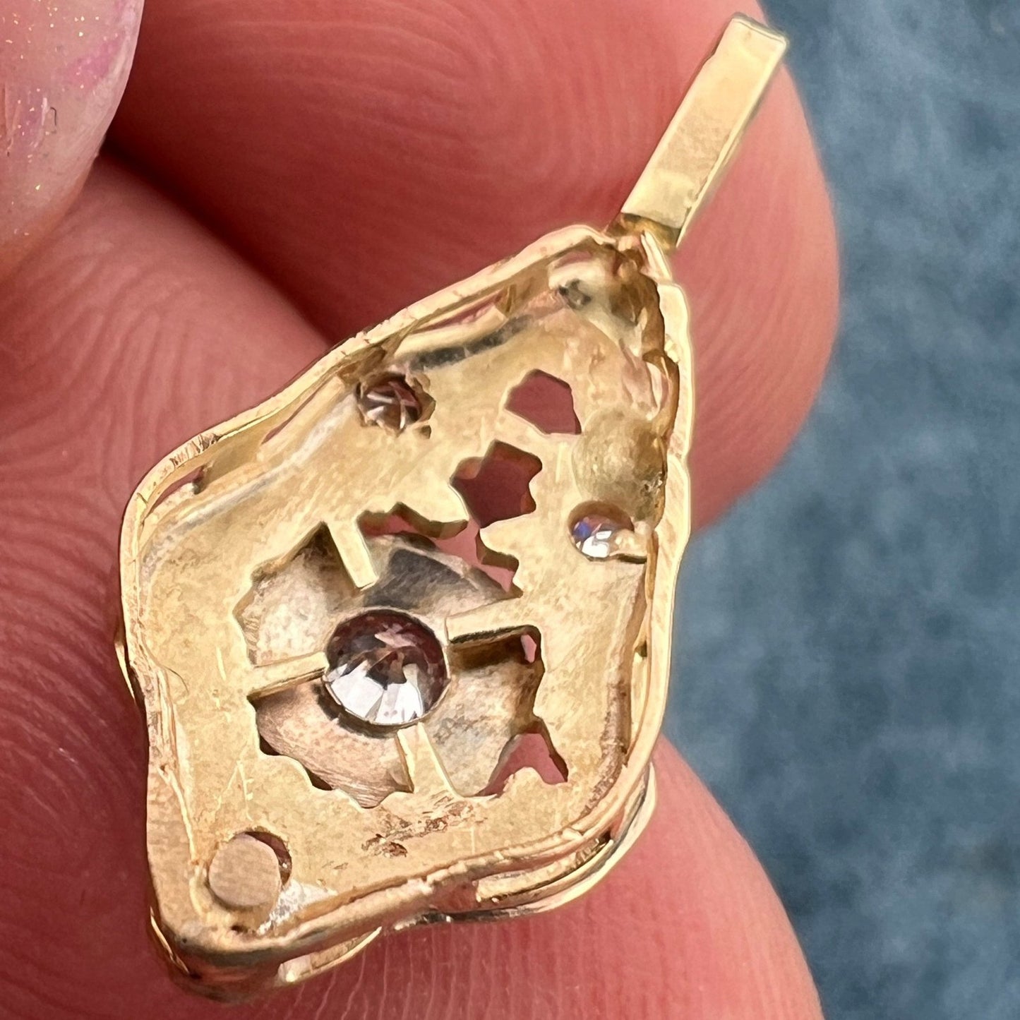 10k Yellow Gold Antique Rose-Cut Diamond Pendant. Small