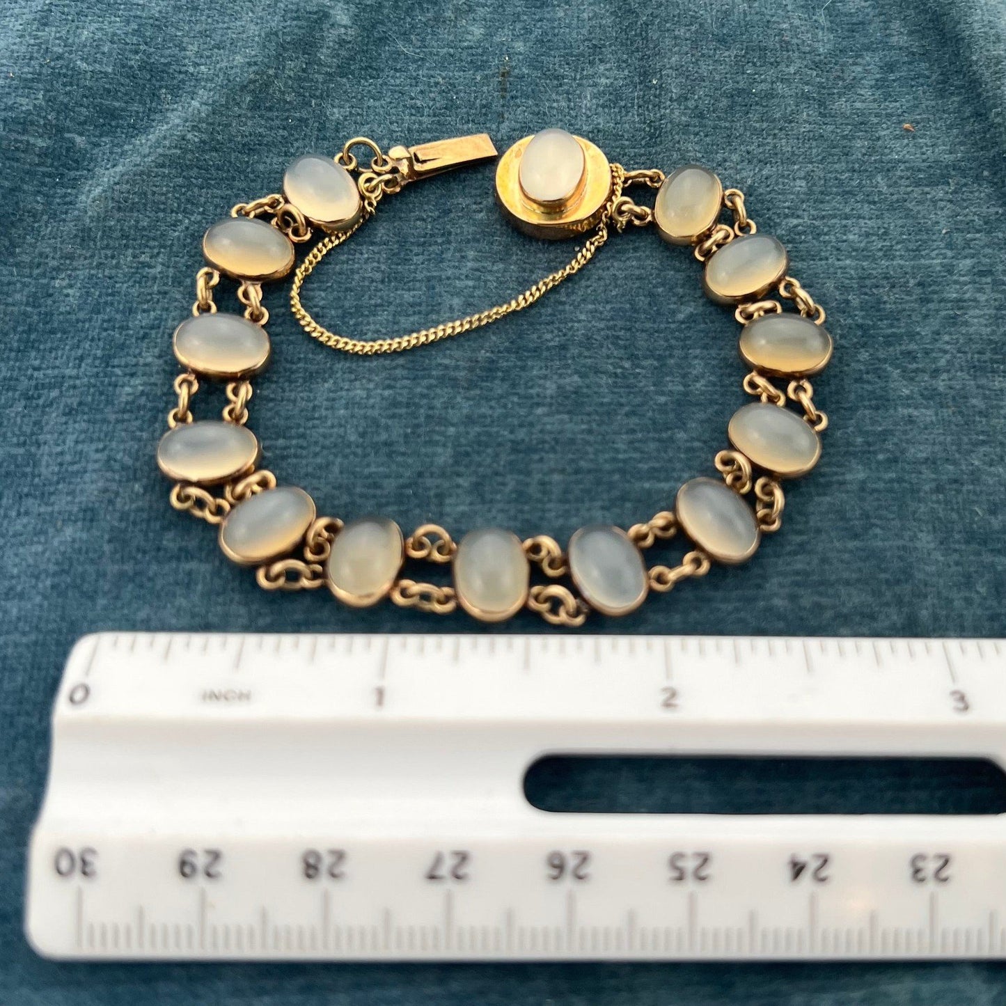 10k Yellow Gold Art Deco Cabochon Gem Bracelet. 12g *Video*