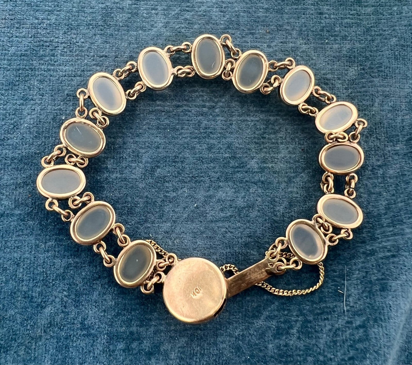 10k Yellow Gold Art Deco Cabochon Gem Bracelet. 12g *Video*