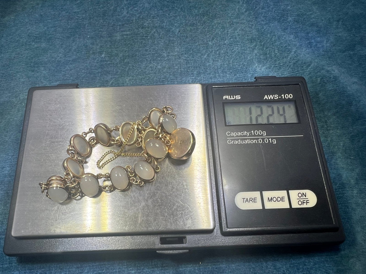 10k Yellow Gold Art Deco Cabochon Gem Bracelet. 12g *Video*