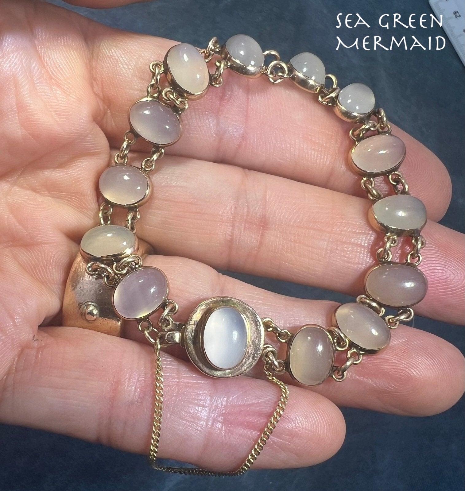 10k Yellow Gold Art Deco Cabochon Gem Bracelet. 12g *Video*