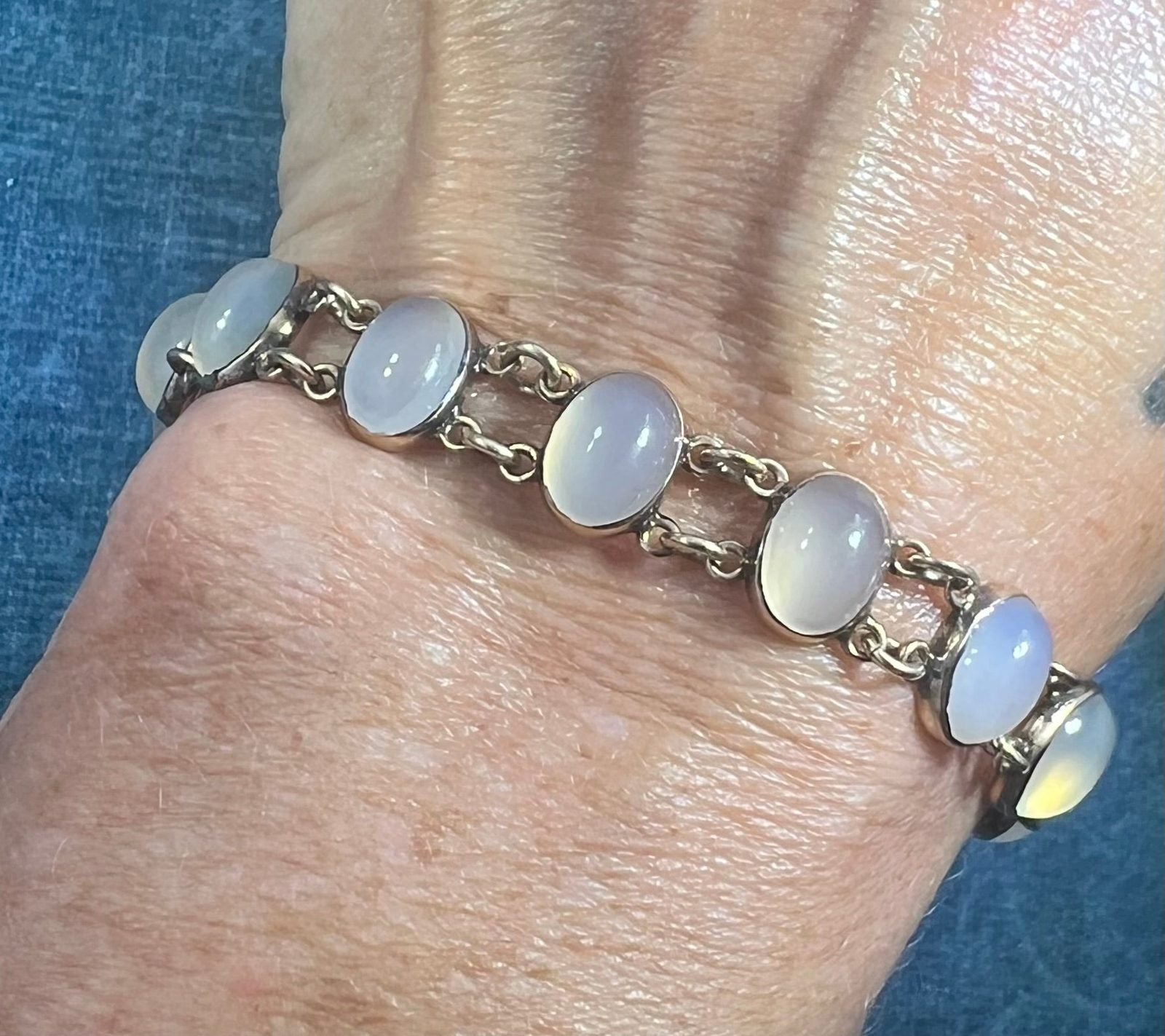 10k Yellow Gold Art Deco Cabochon Gem Bracelet. 12g *Video*