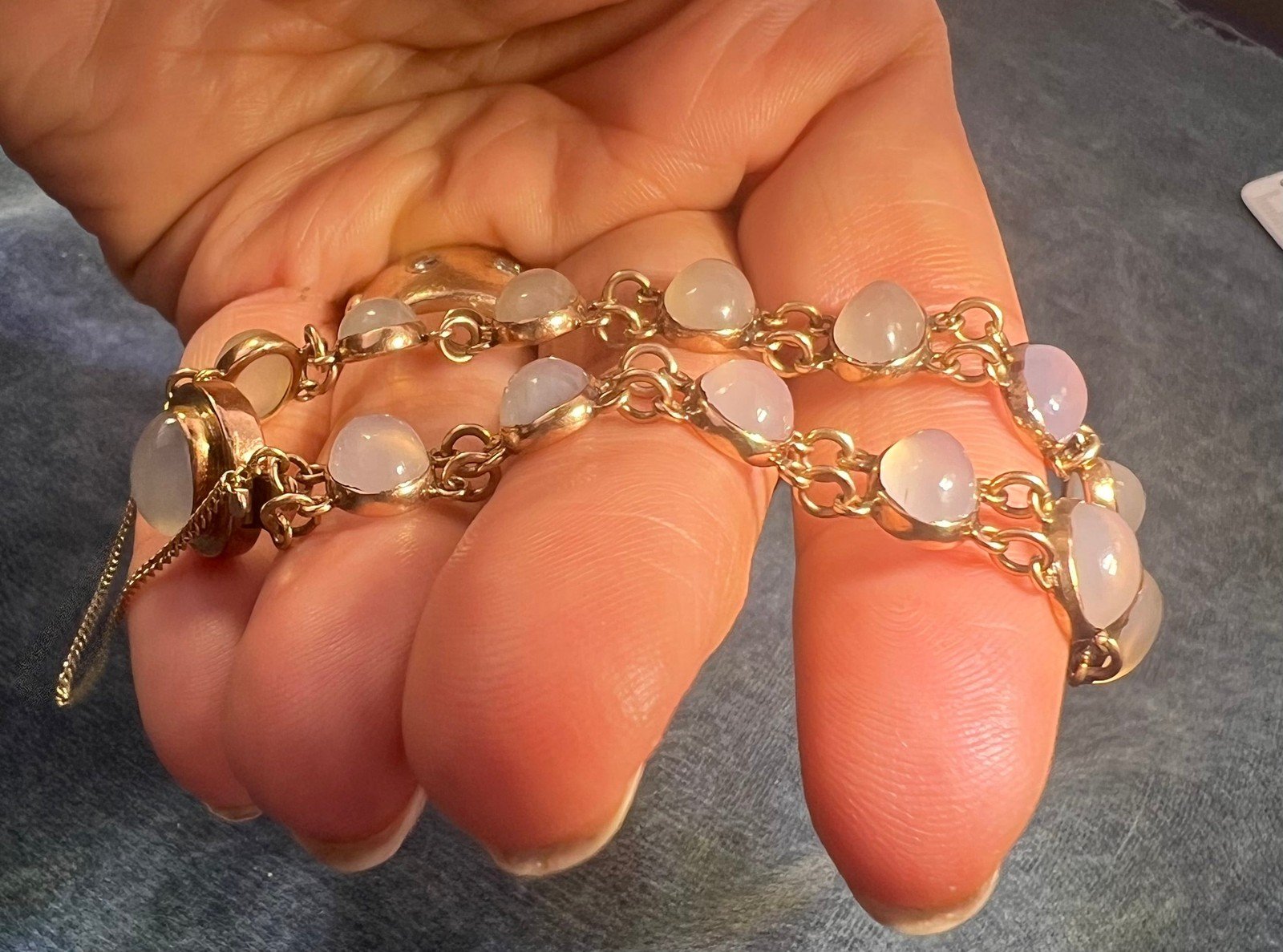 10k Yellow Gold Art Deco Cabochon Gem Bracelet. 12g *Video*