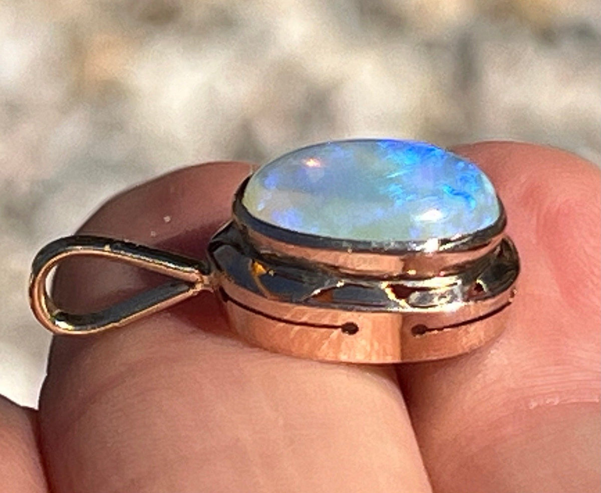 10k Yellow Gold Australian Lavender Crystal Opal Pendant *Video* -A