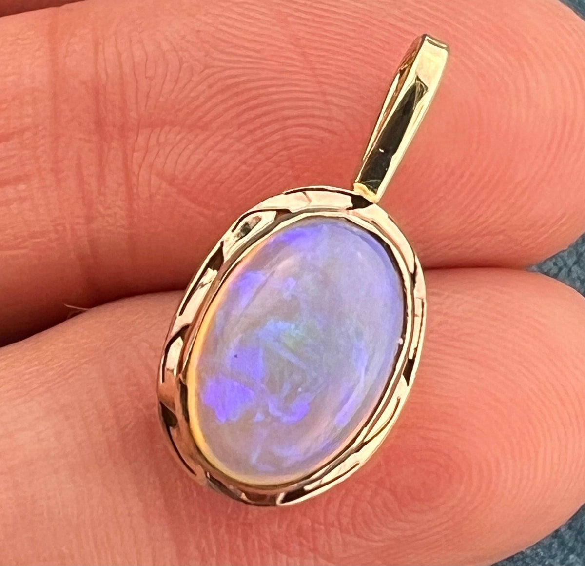 10k Yellow Gold Australian Lavender Crystal Opal Pendant *Video* -A
