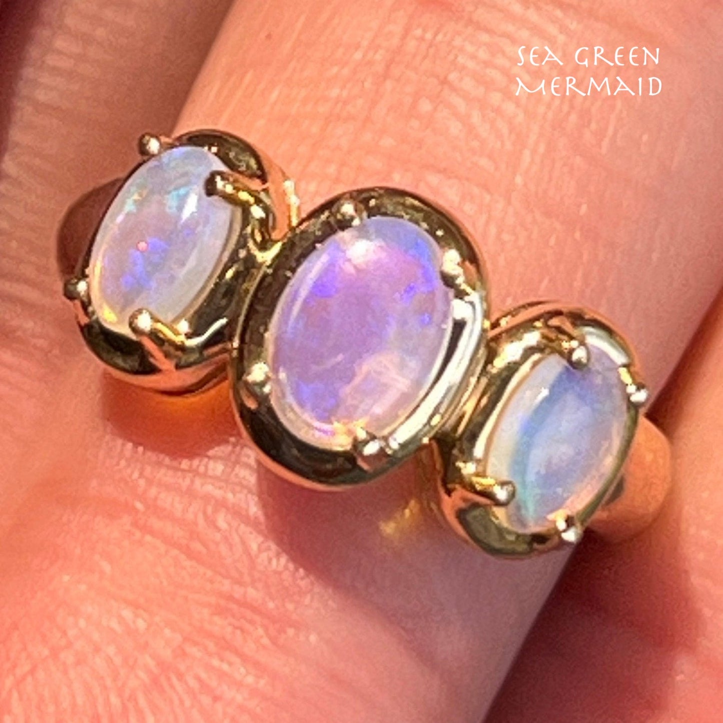 10k Yellow Gold Australian Lavender Jelly 3 Opal Ring *VIDEO*