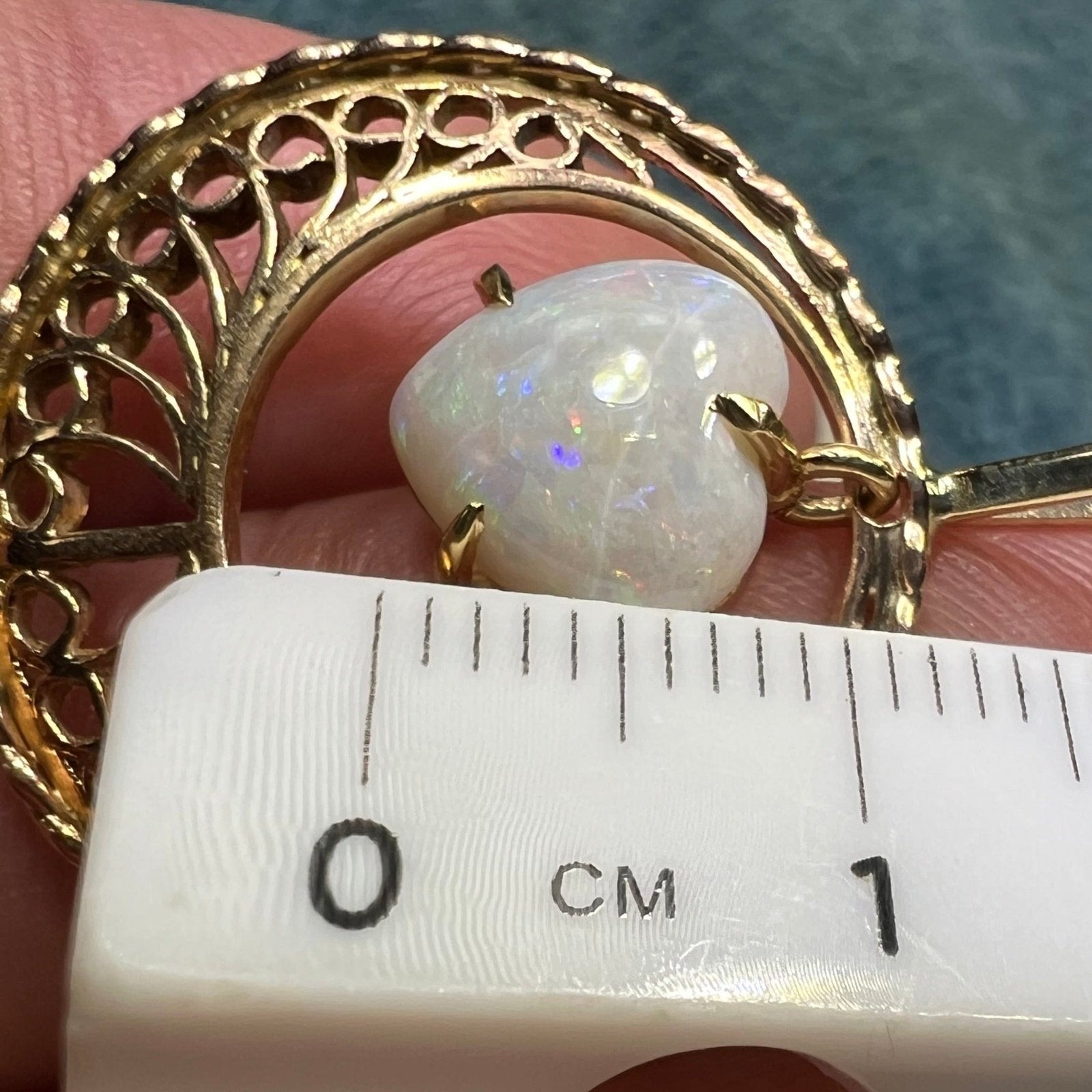 10k Yellow Gold Australian Opal Heart Dangle Hoop Pendant *Video* C