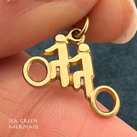 10k Yellow Gold "Bicycle Built for 2" Tandem Bike Cyclist Pendant