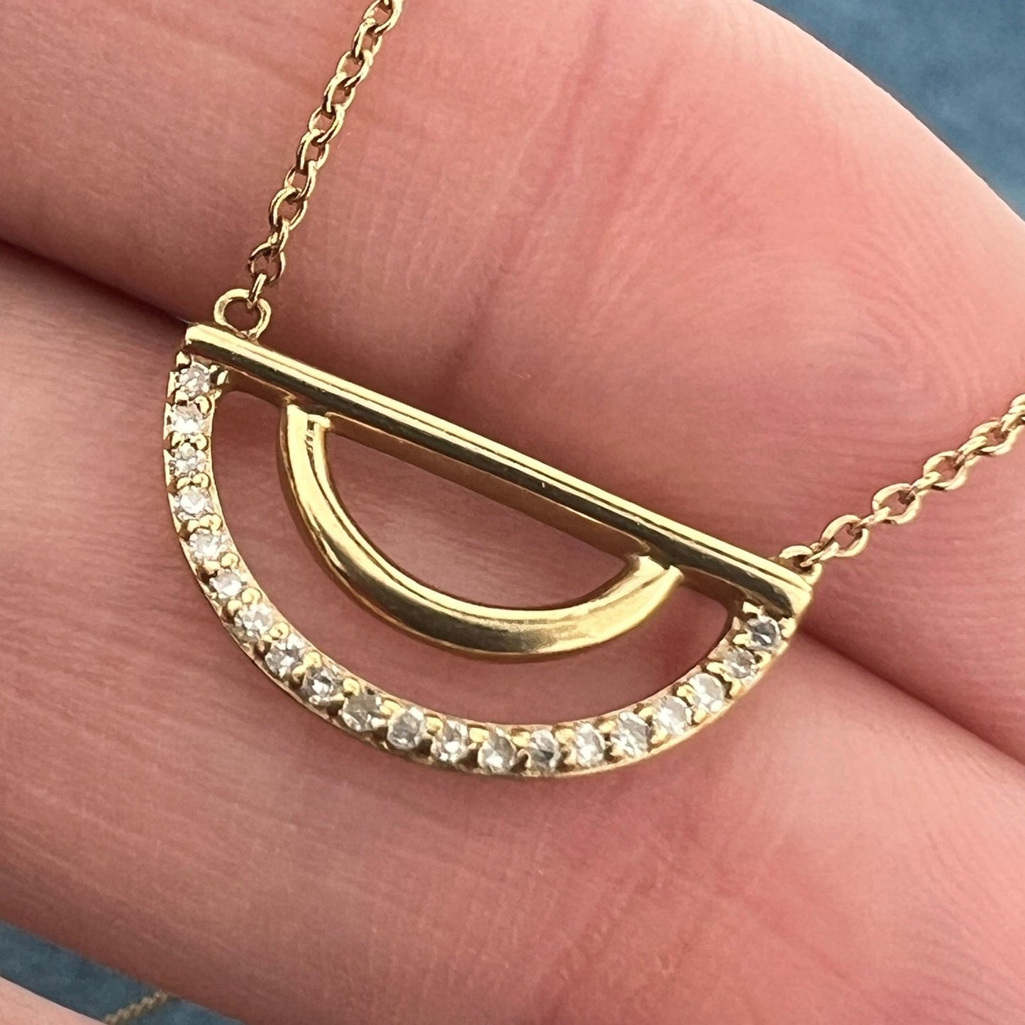 10k Yellow Gold Diamond RAINBOW Pendant on Chain Necklace