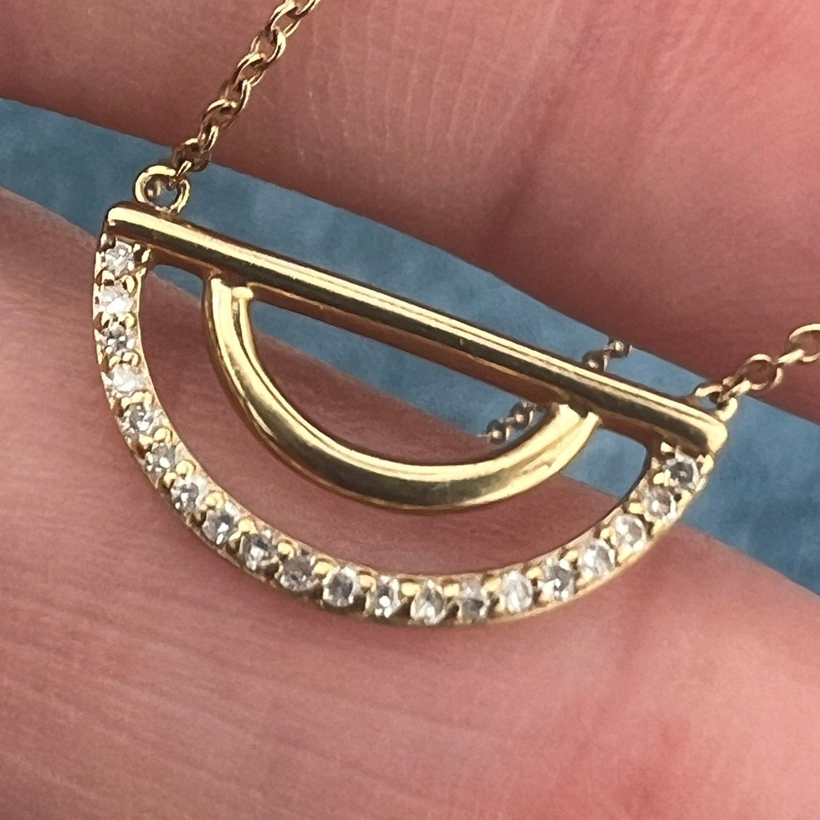 10k Yellow Gold Diamond RAINBOW Pendant on Chain Necklace