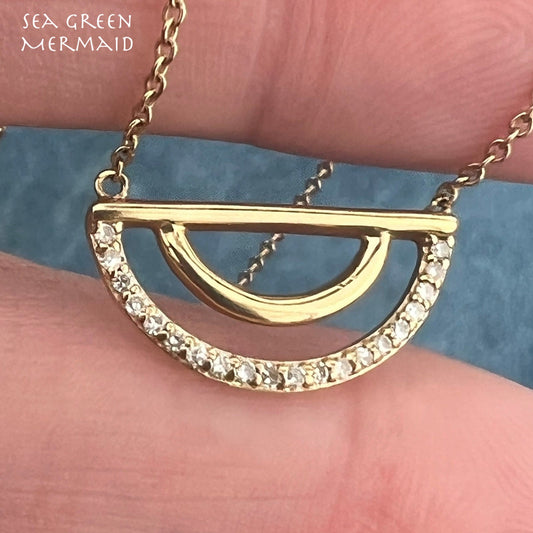 10k Yellow Gold Diamond RAINBOW Pendant on Chain Necklace