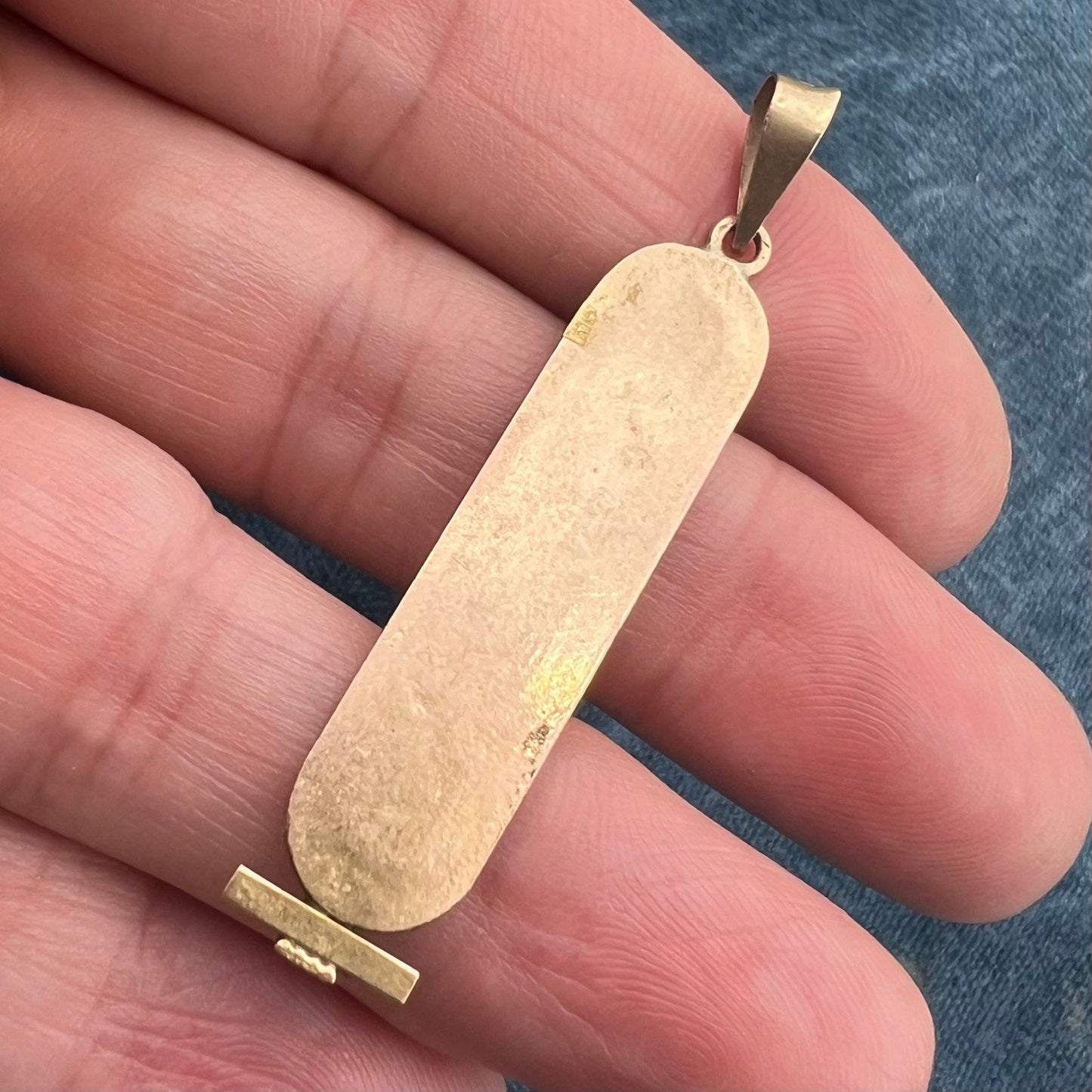 10k Yellow Gold Egyptian Cartouche Pendant. Bird Theme