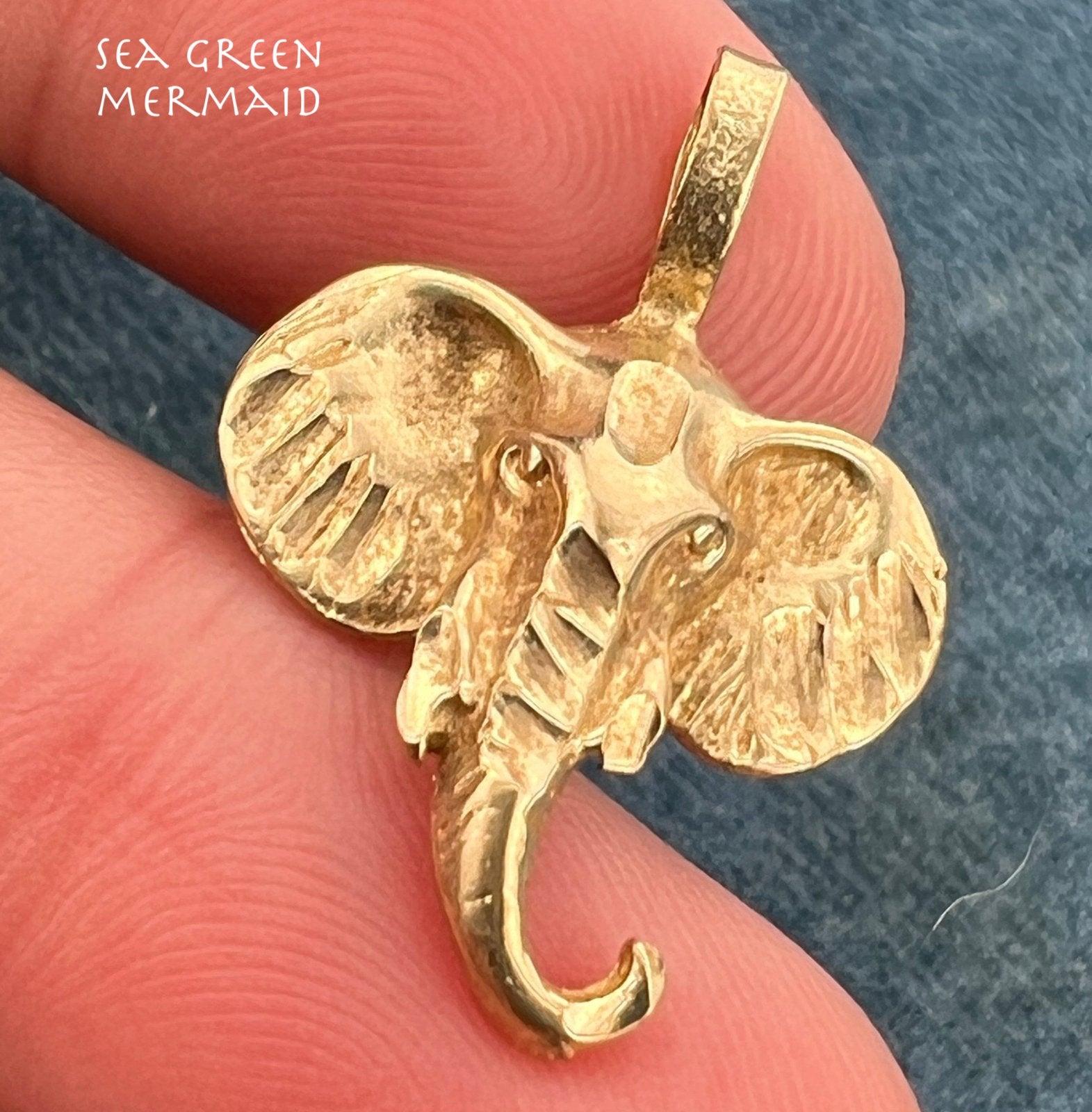 10k Yellow Gold Elephant Head Pendant. 3-D + Solid