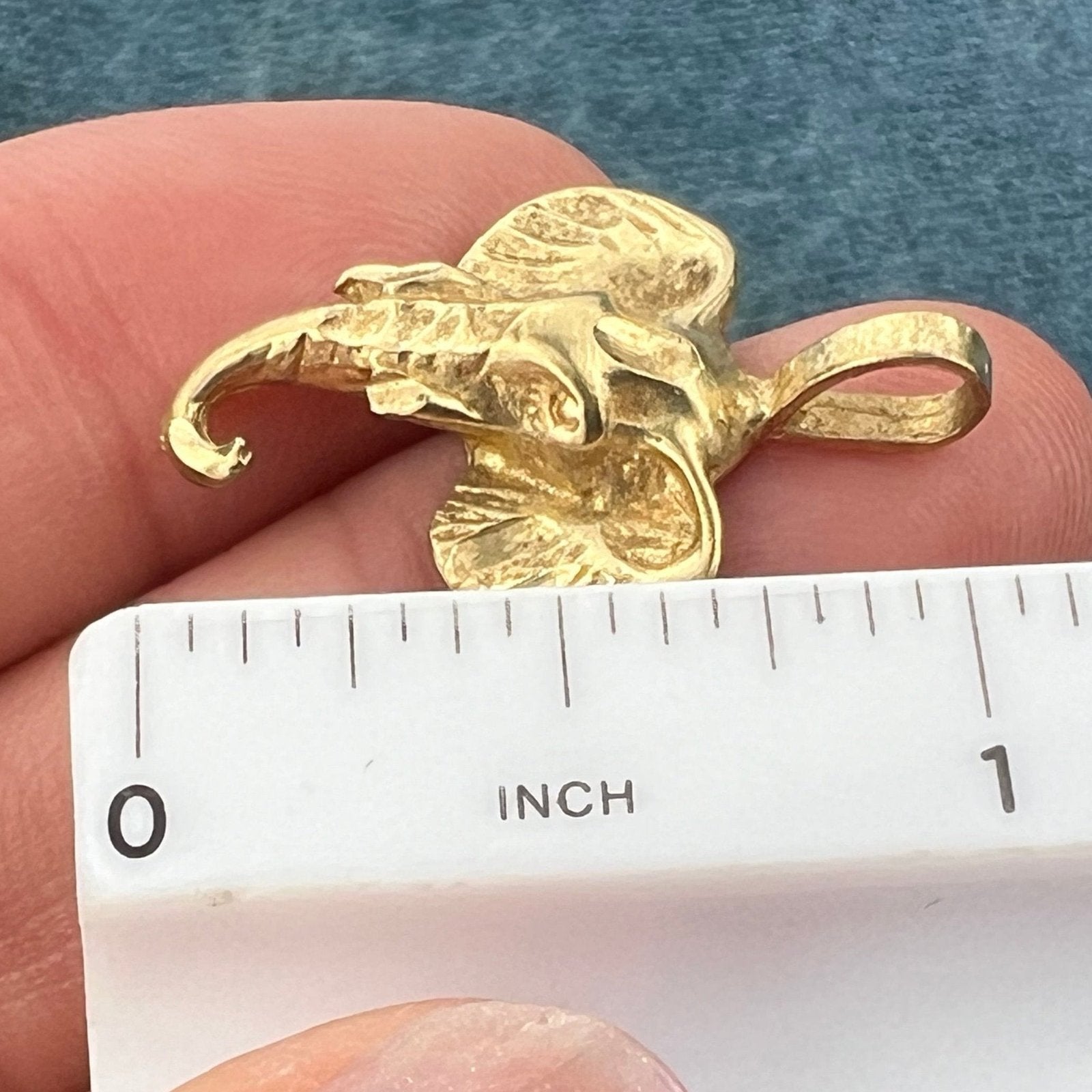 10k Yellow Gold Elephant Head Pendant. 3 D Solid Sea Green Mermaid