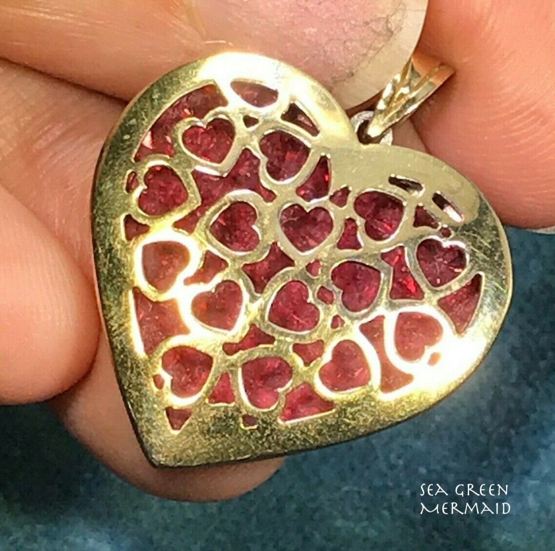 10k Yellow Gold-Filled Ruby Red Murano Glass Heart Pendant