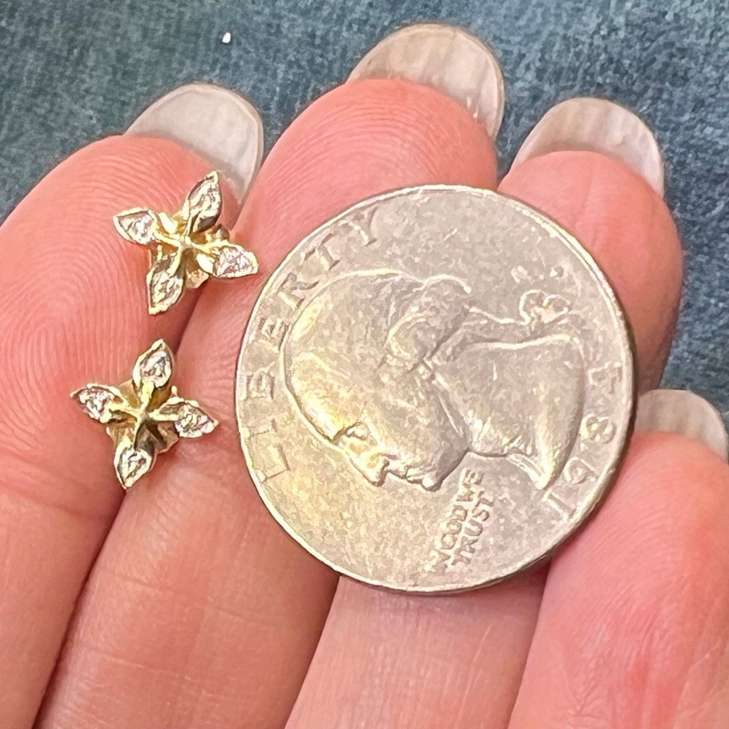 10k Yellow Gold Flower Bud Earrings w TINY Diamonds