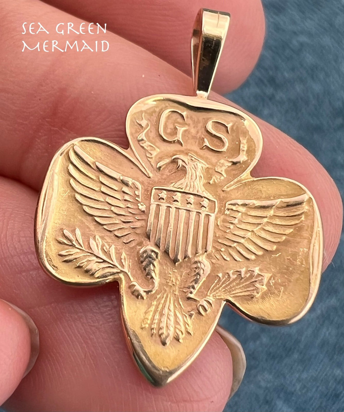 10k Yellow Gold GIRL SCOUT Trefoil Signet Pendant *Rare*
