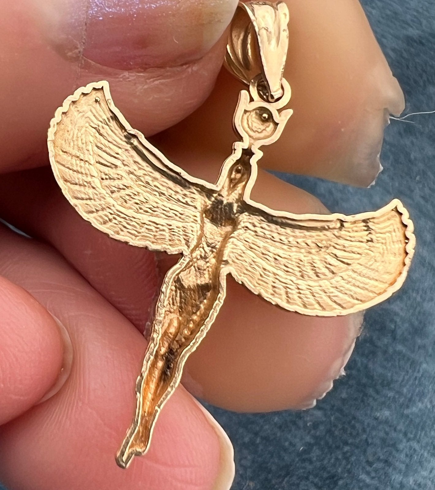 10k Yellow Gold ISIS Pendant. Egyptian Goddess of Healing + Magic. 1.2"