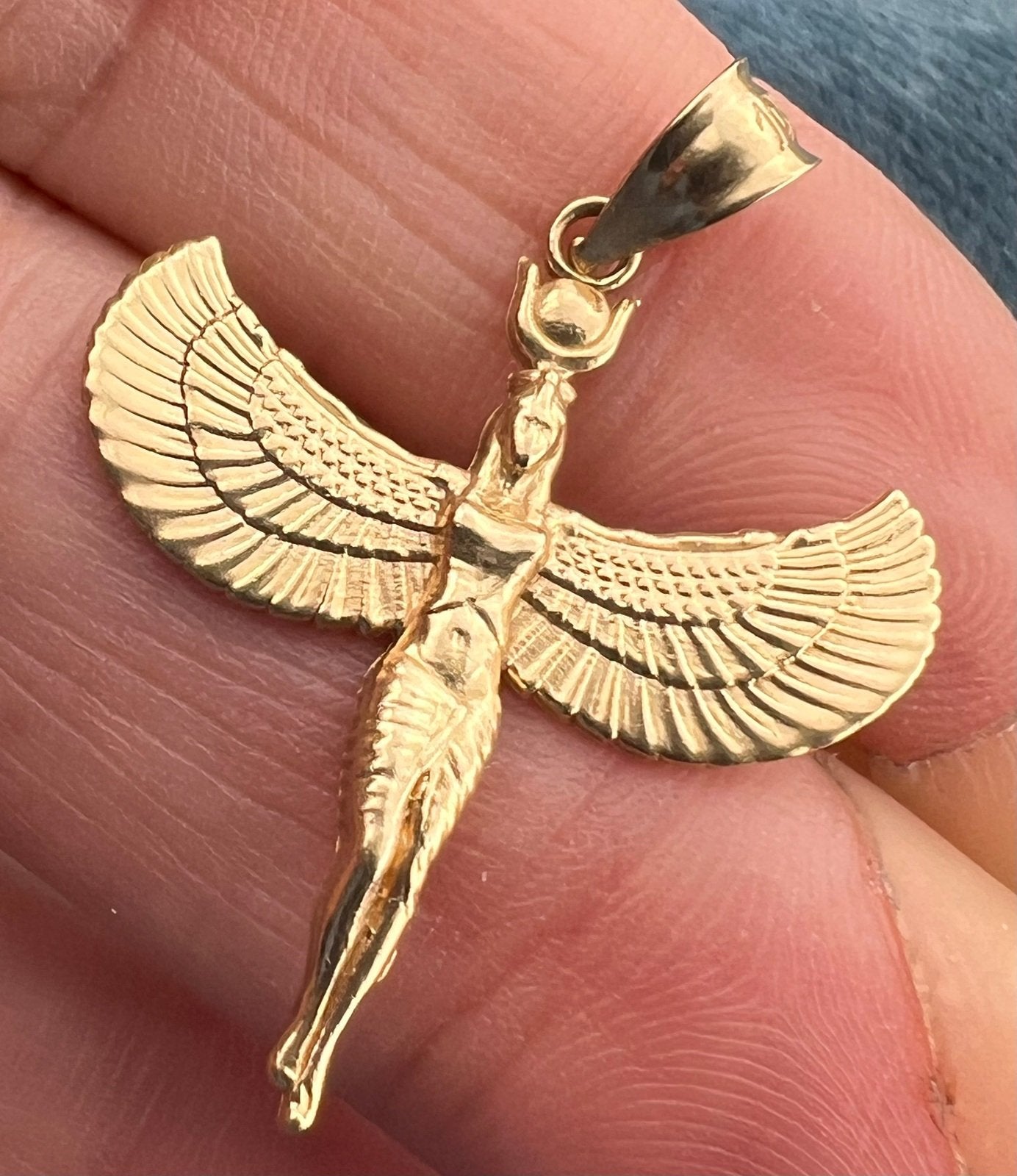 10k Yellow Gold ISIS Pendant. Egyptian Goddess of Healing + Magic. 1.2"