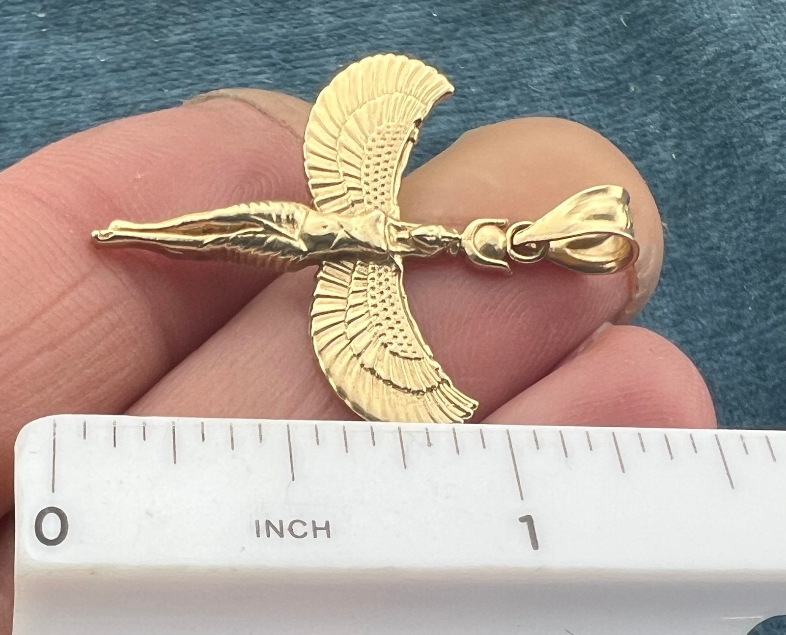 10k Yellow Gold ISIS Pendant. Egyptian Goddess of Healing + Magic. 1.2"