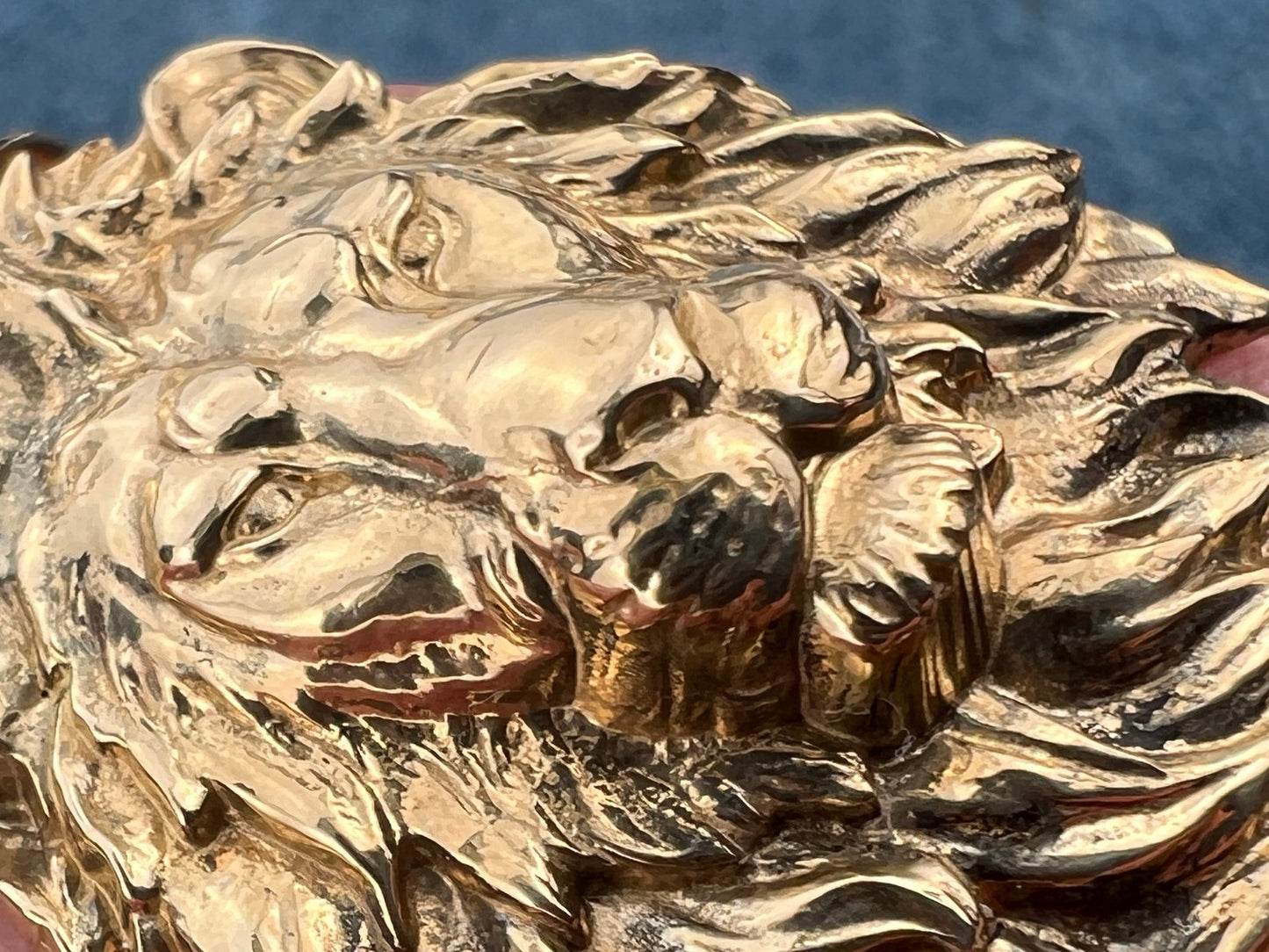 10k Yellow Gold Lion's Head Pendant. Large 1.5"