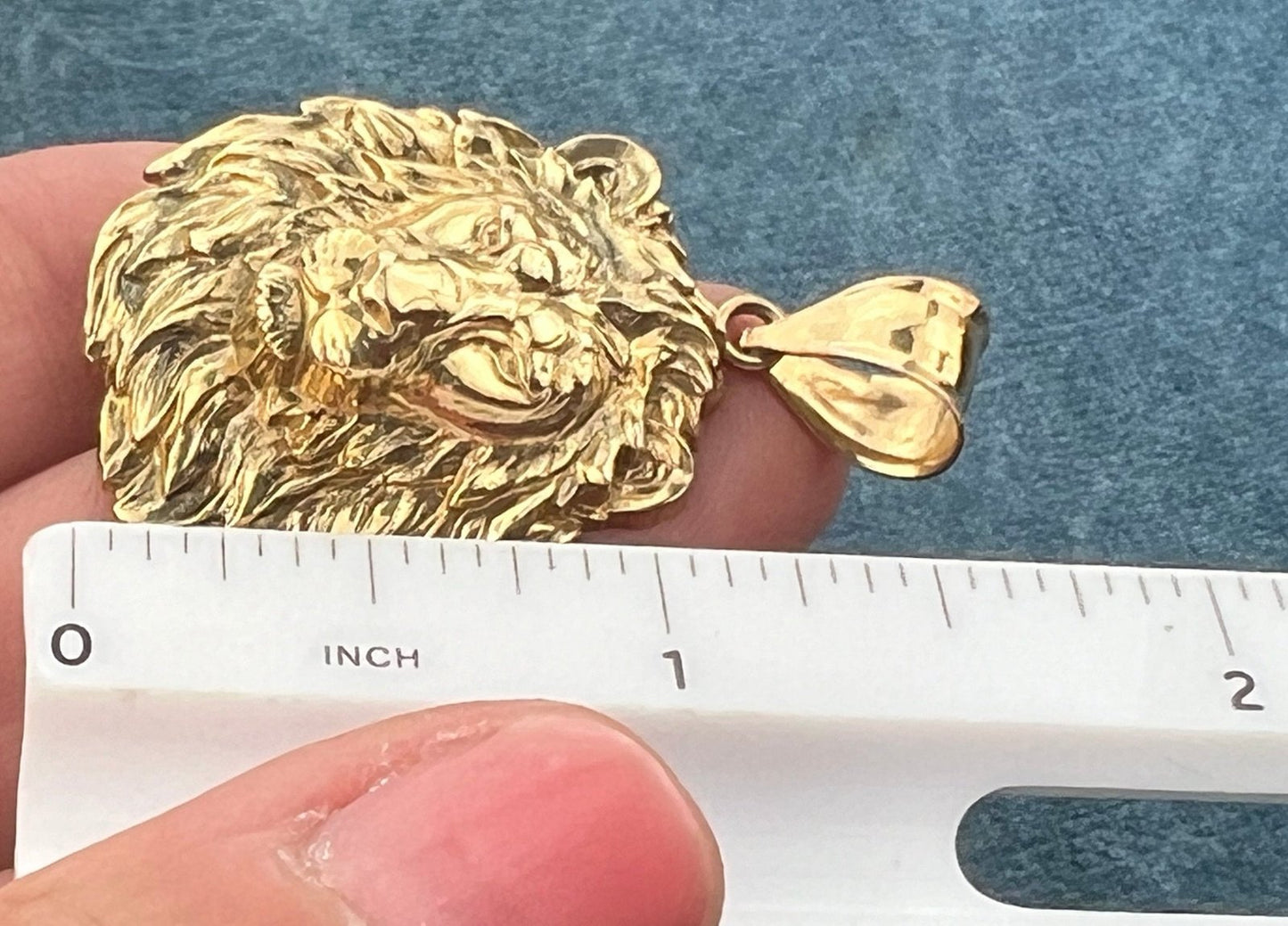 10k Yellow Gold Lion's Head Pendant. Large 1.5"