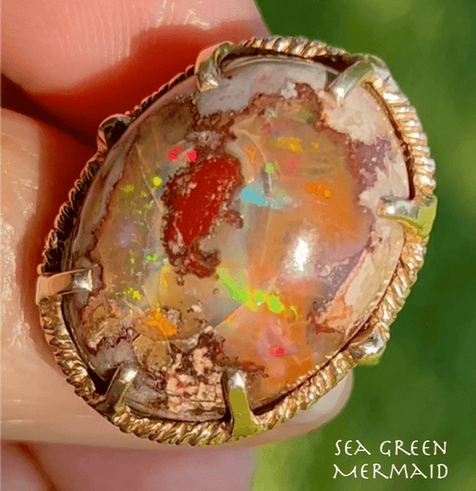 10k Yellow Gold Mexican Cantera Boulder Fire Opal Ring 1" + 7.5g *Video*