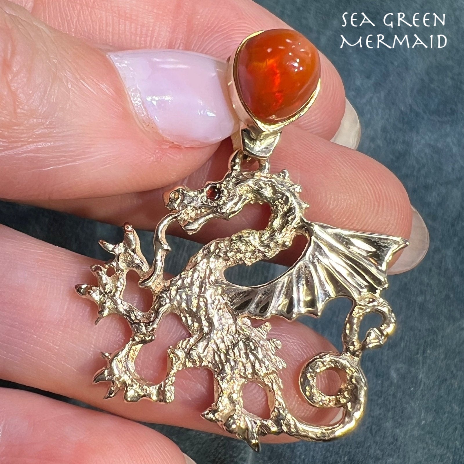 10k Yellow Gold Mexican Fire Opal "DRAGON" Pendant. 1.5" + 9g *Video*