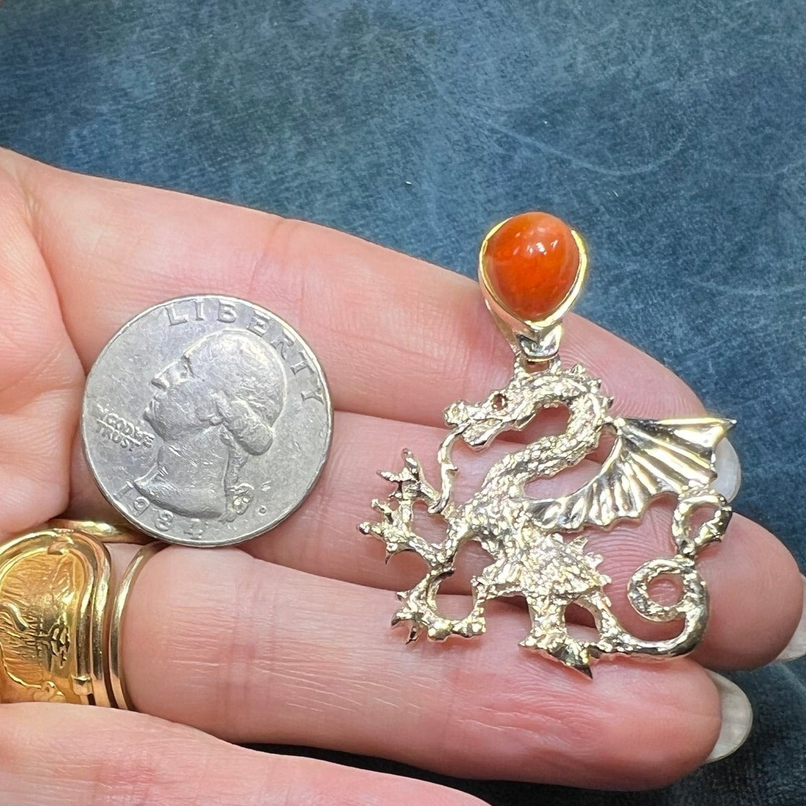 10k Yellow Gold Mexican Fire Opal "DRAGON" Pendant. 1.5" + 9g *Video*