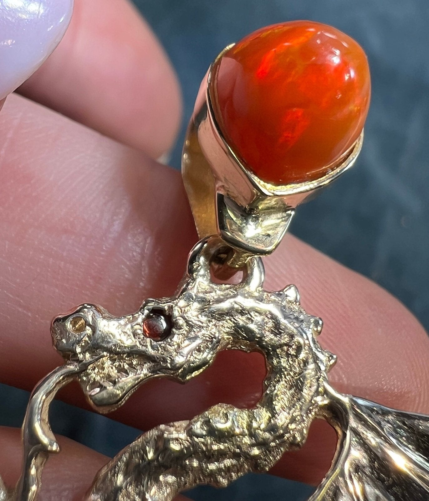 10k Yellow Gold Mexican Fire Opal "DRAGON" Pendant. 1.5" + 9g *Video*