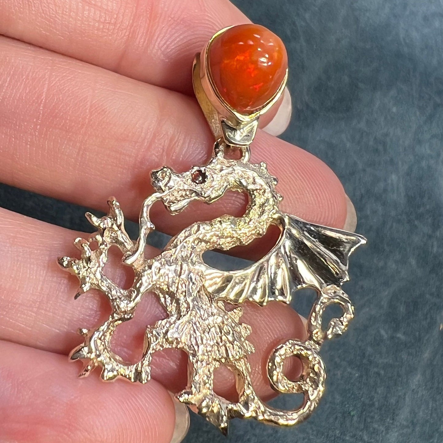 10k Yellow Gold Mexican Fire Opal "DRAGON" Pendant. 1.5" + 9g *Video*