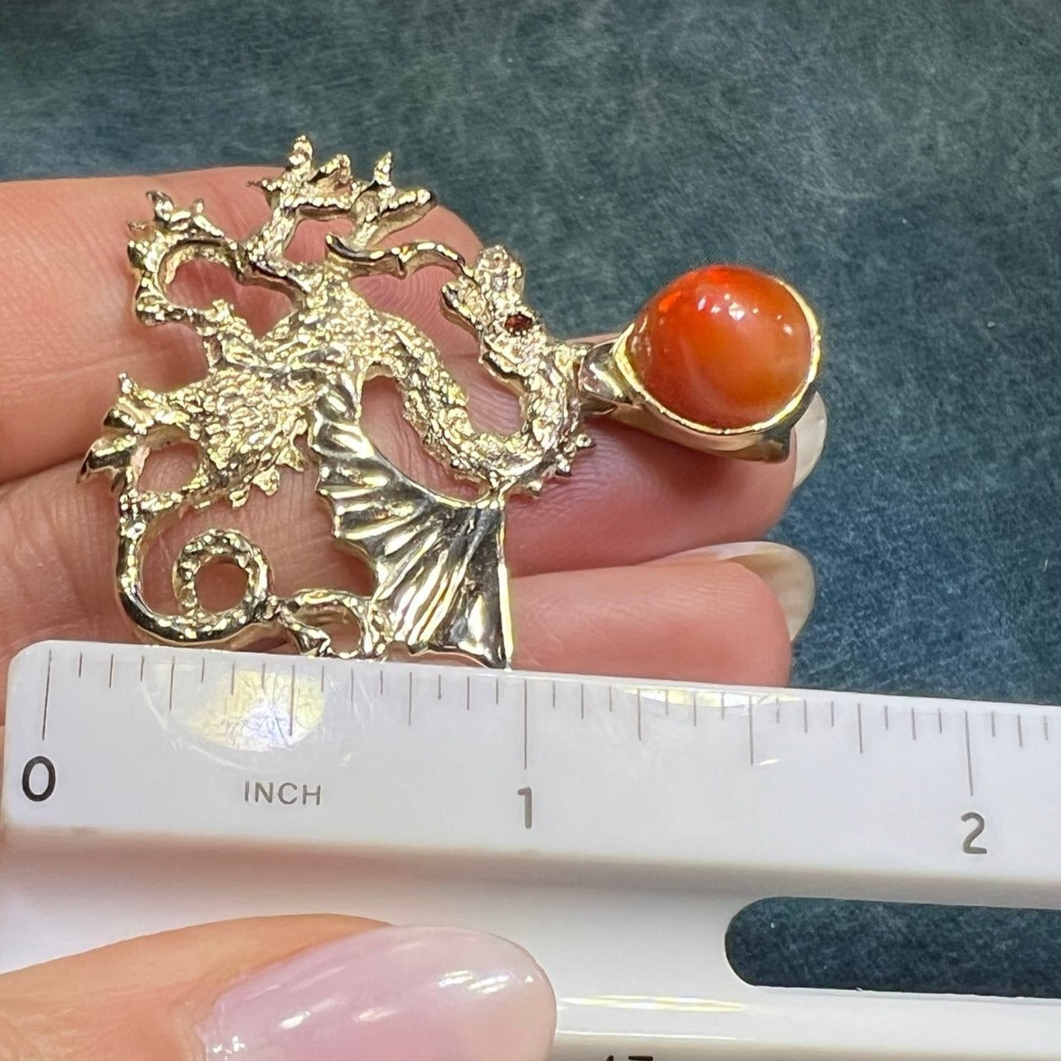 10k Yellow Gold Mexican Fire Opal "DRAGON" Pendant. 1.5" + 9g *Video*