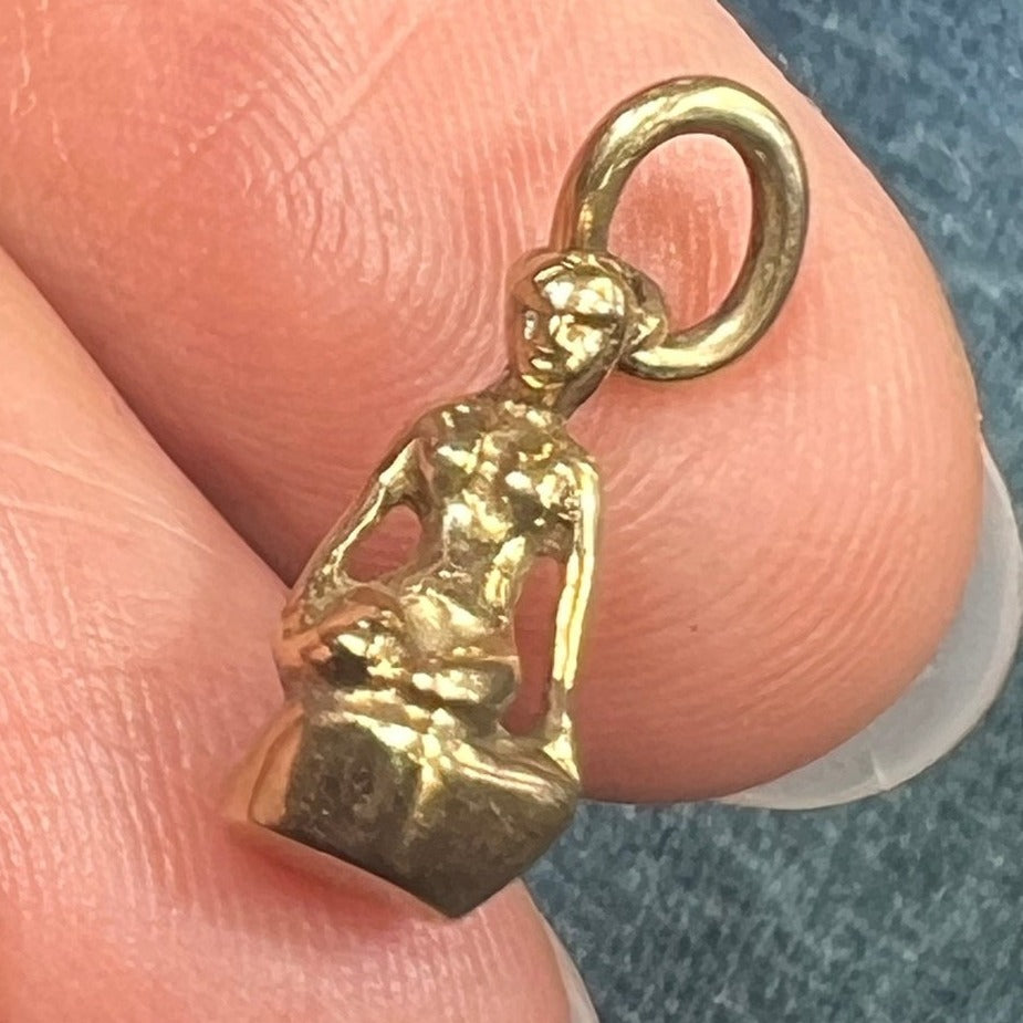 10k Yellow Gold Nymph Maiden Mermaid Pendant. TINY!