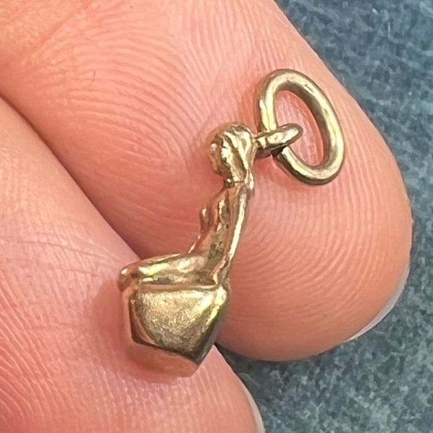 10k Yellow Gold Nymph Maiden Mermaid Pendant. TINY!