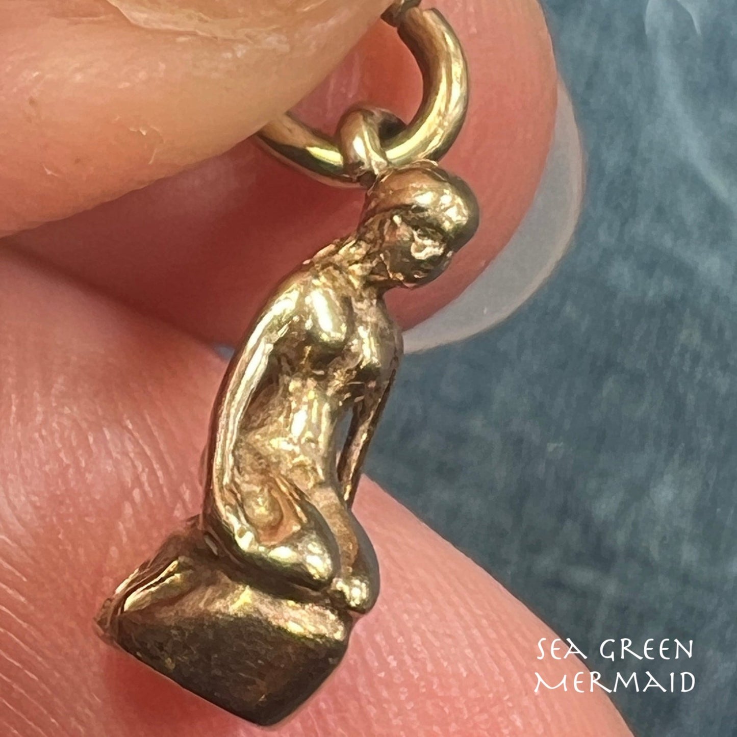 10k Yellow Gold Nymph Maiden Mermaid Pendant. TINY!