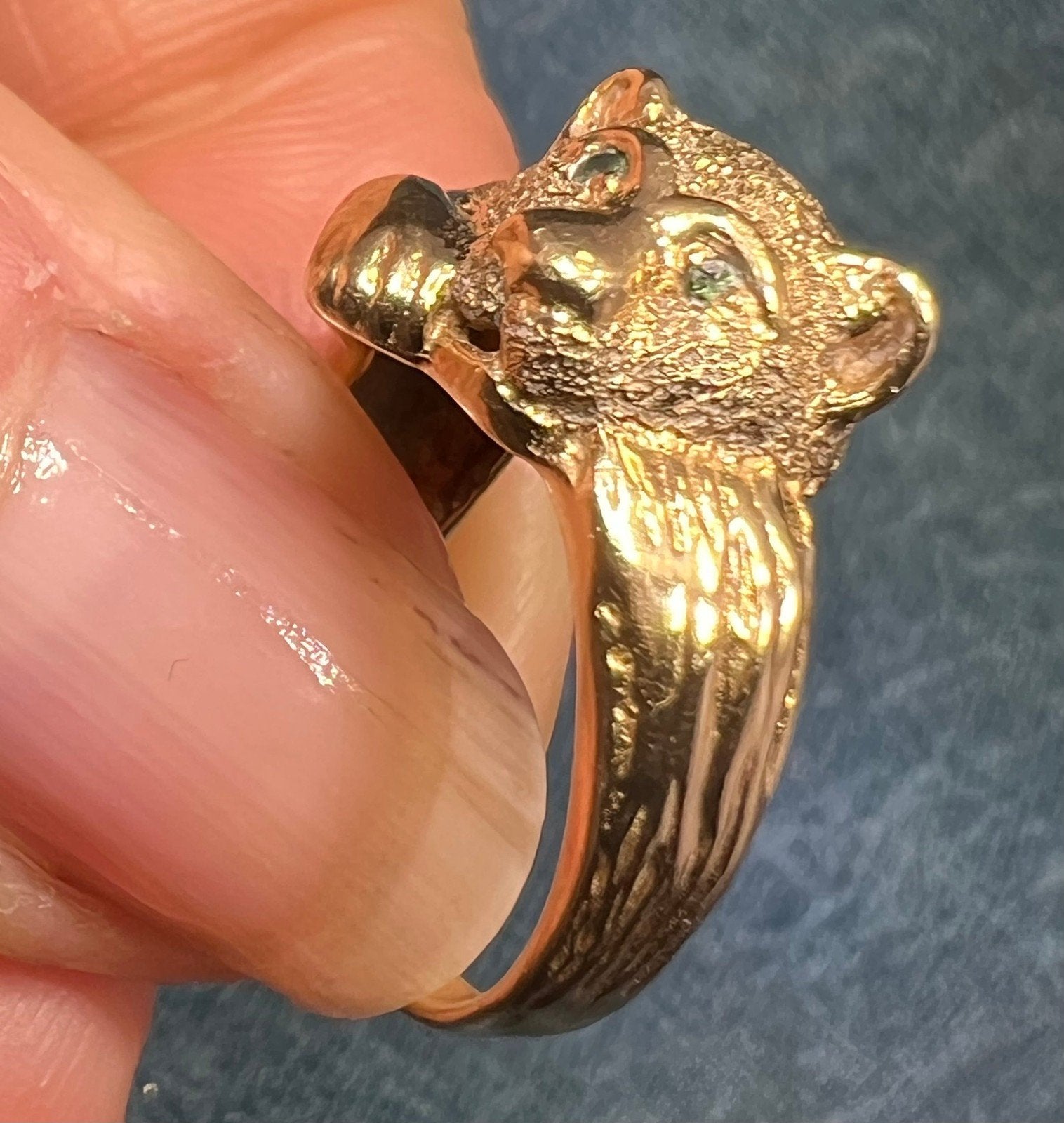 10k Yellow Gold PANTHER Cub ring with Green Diamond Eyes