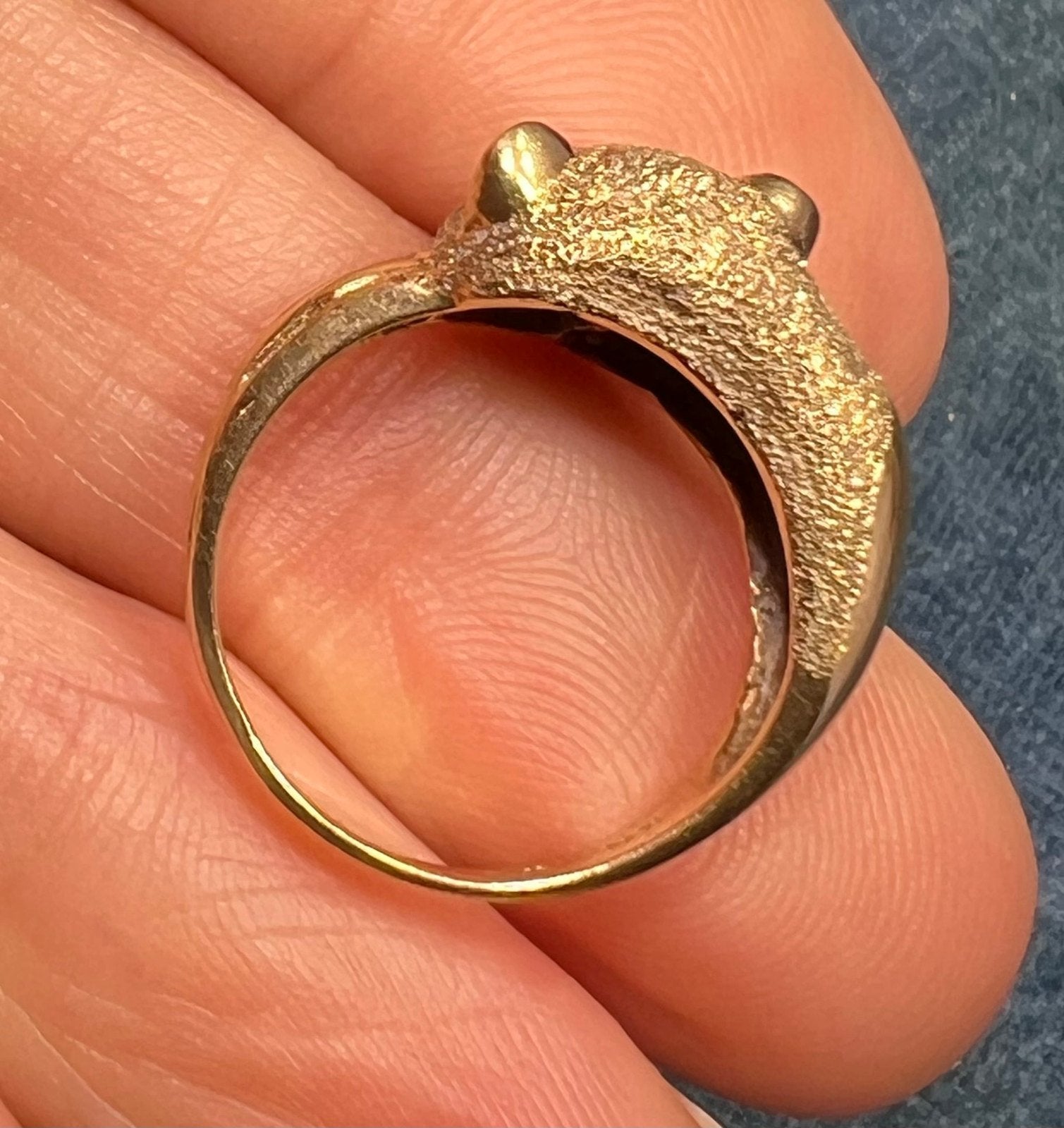 10k Yellow Gold PANTHER Cub ring with Green Diamond Eyes