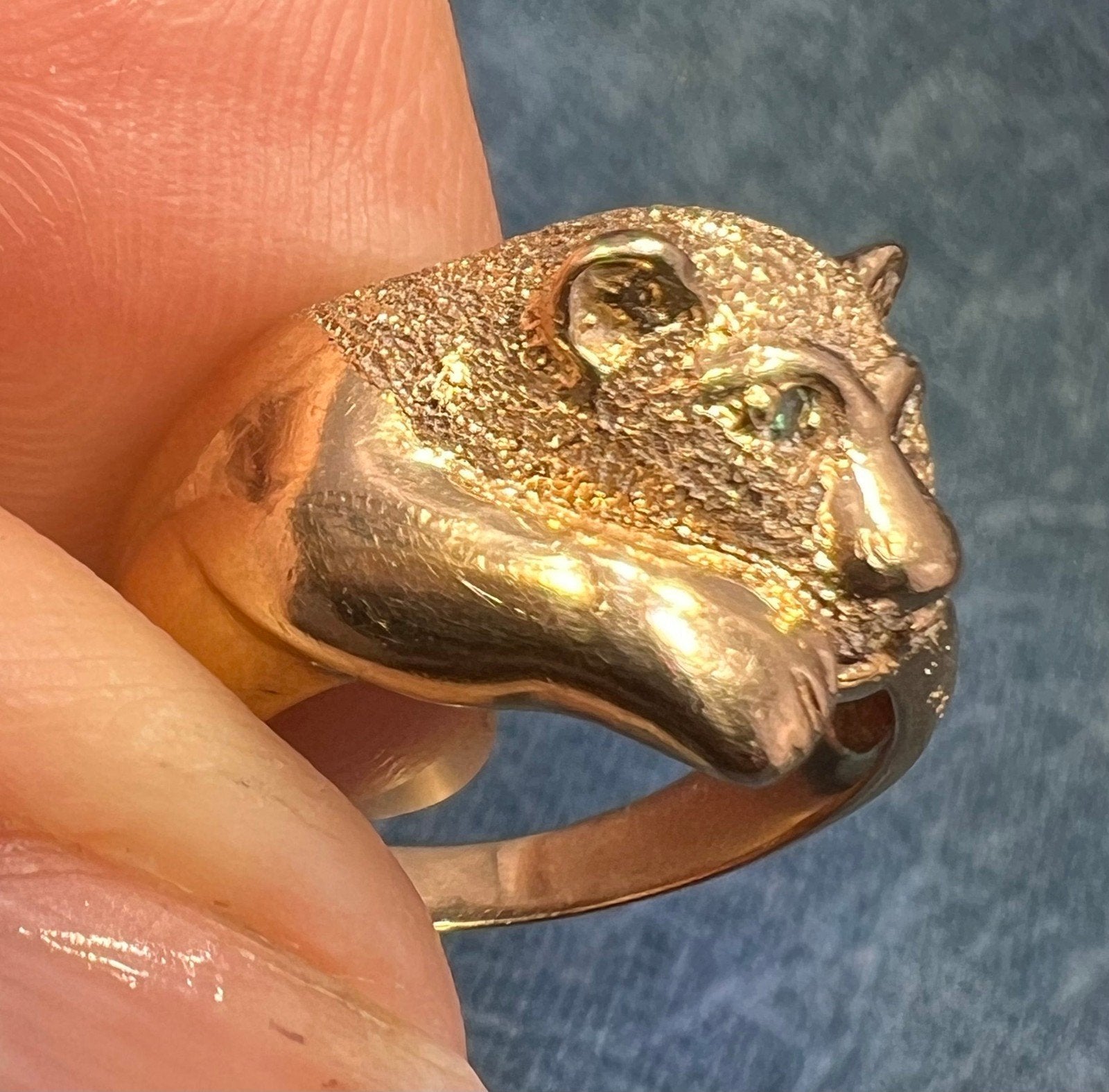 10k Yellow Gold PANTHER Cub ring with Green Diamond Eyes