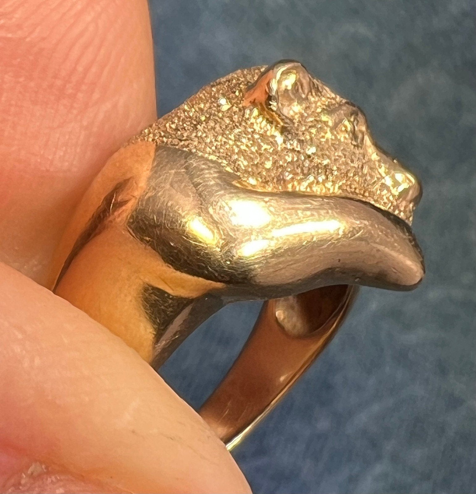 10k Yellow Gold PANTHER Cub ring with Green Diamond Eyes