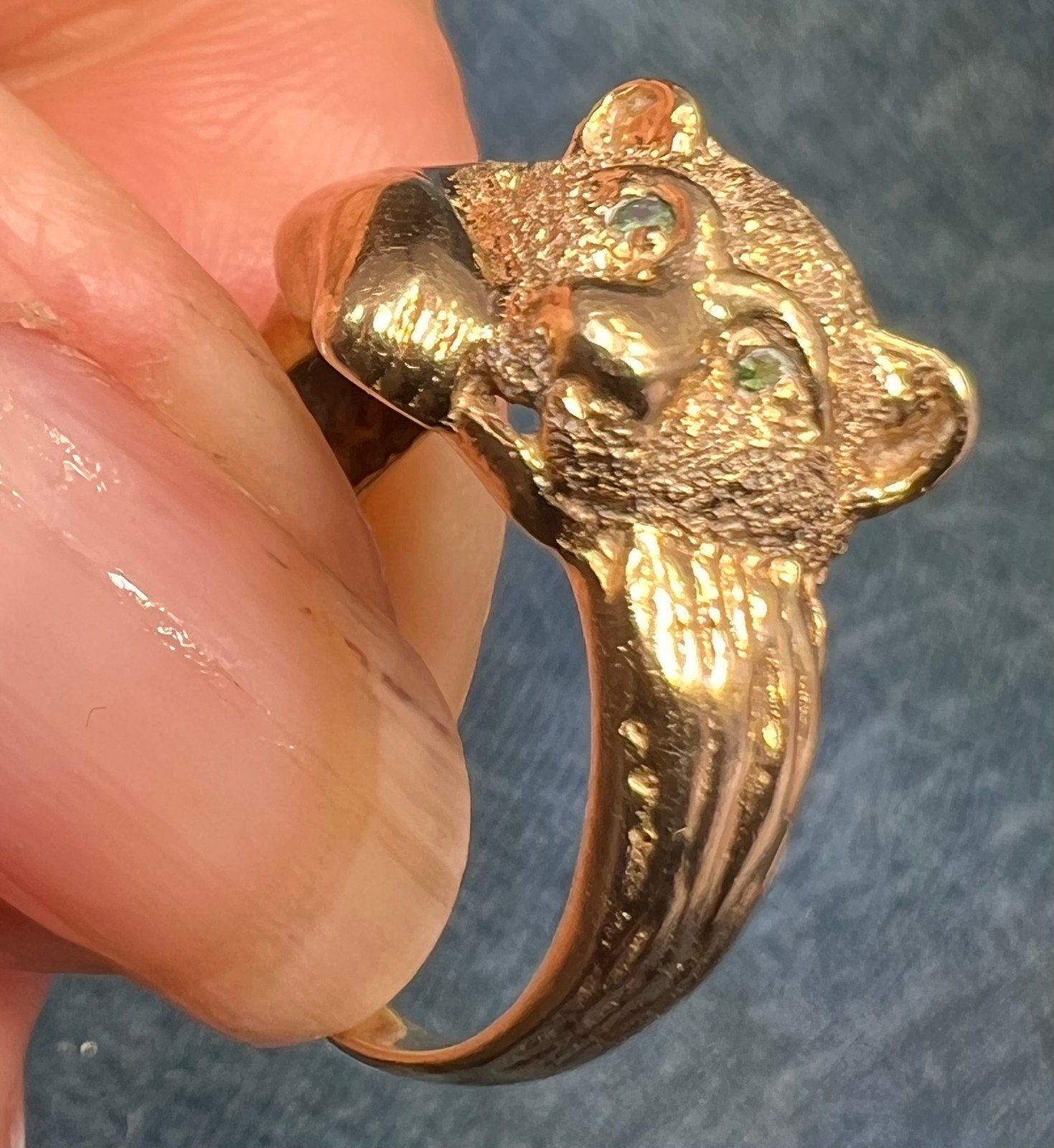 10k Yellow Gold PANTHER Cub ring with Green Diamond Eyes