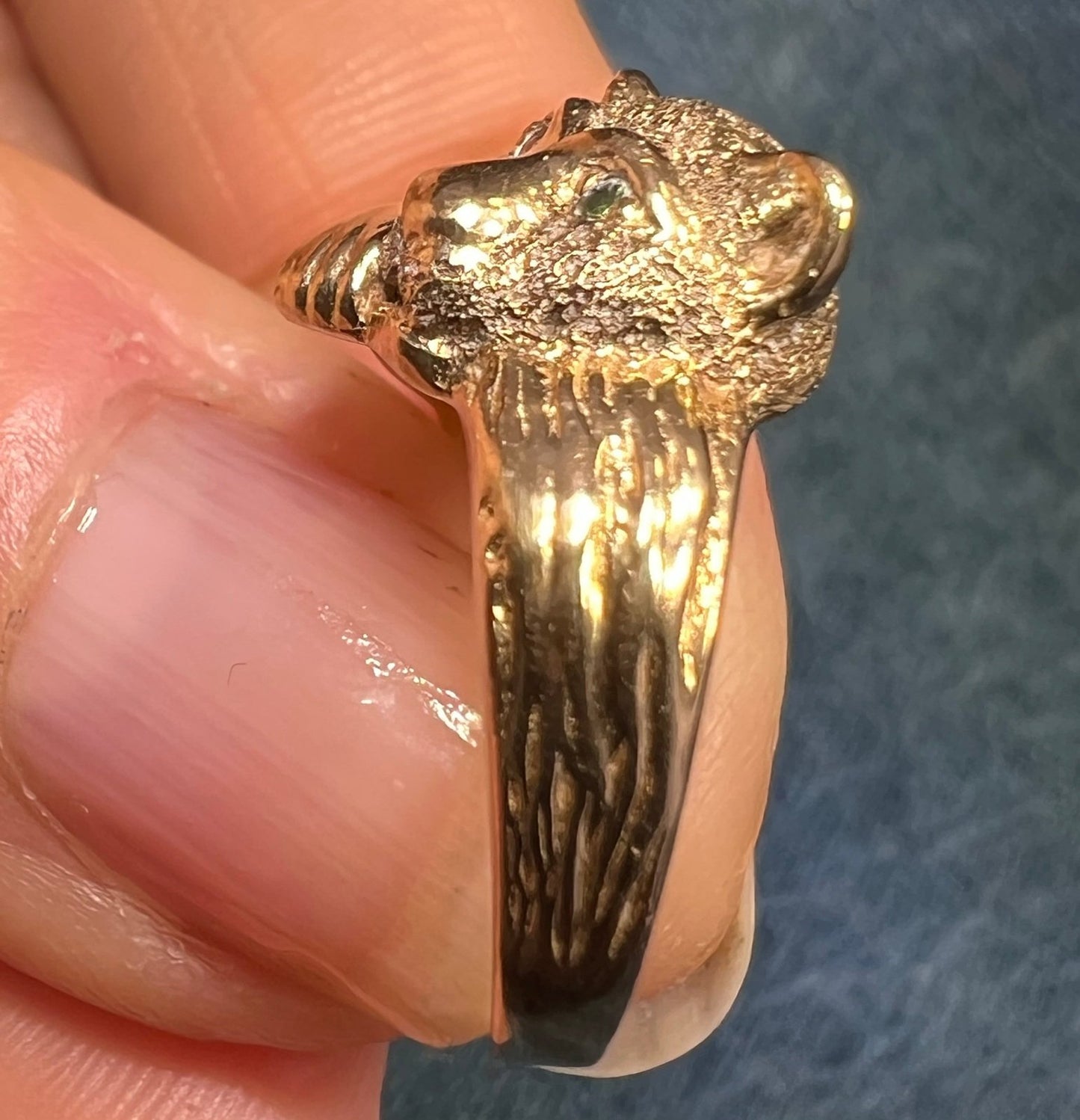 10k Yellow Gold PANTHER Cub ring with Green Diamond Eyes